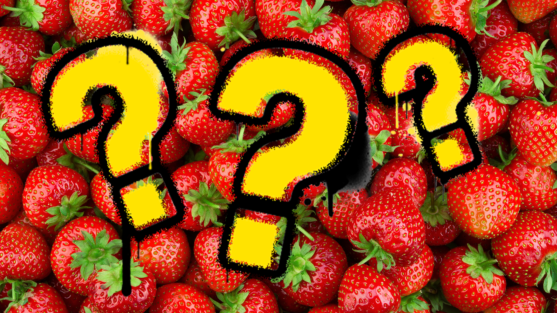 Question marks on strawberry background
