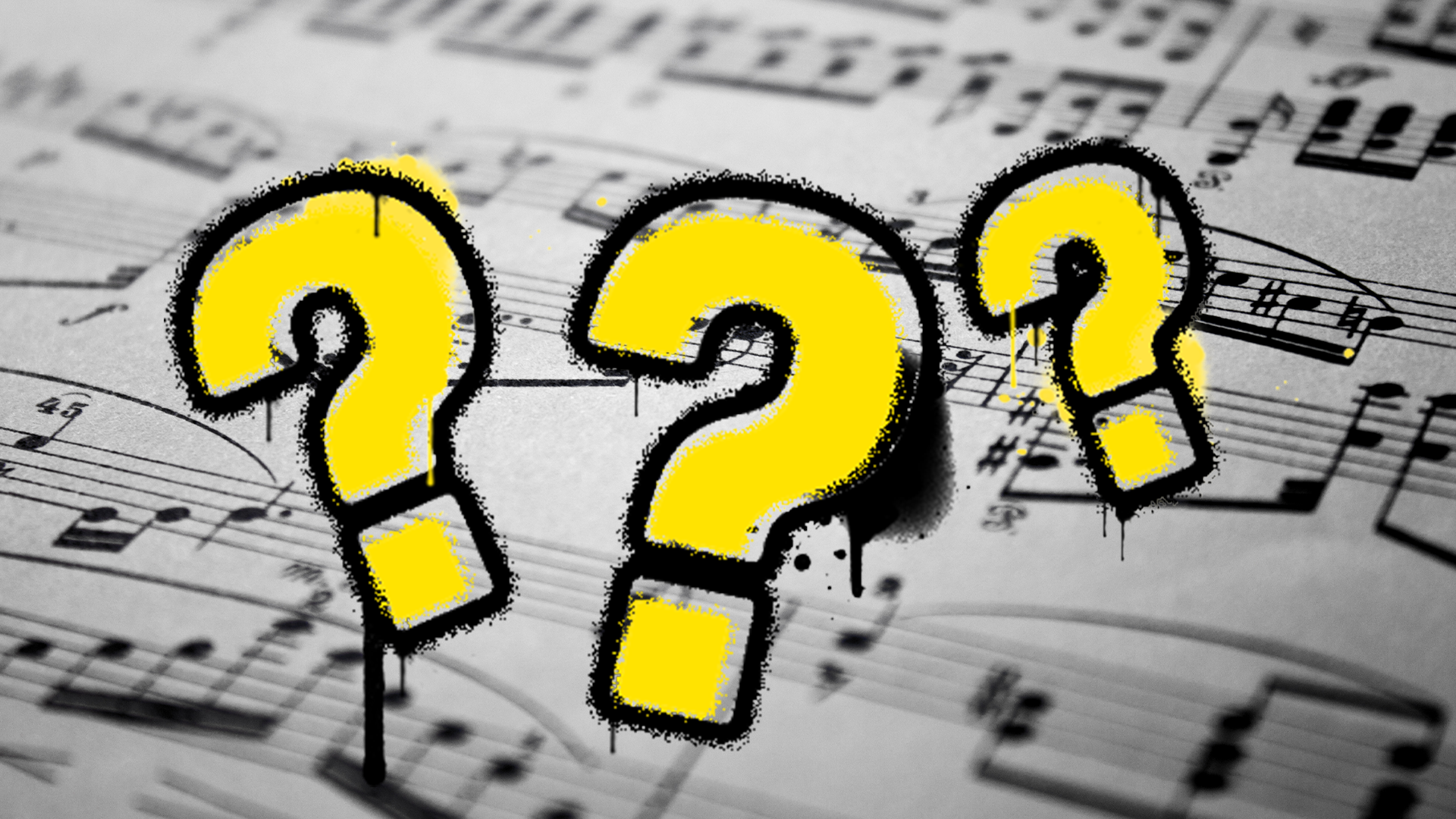 Sheet music and question marks