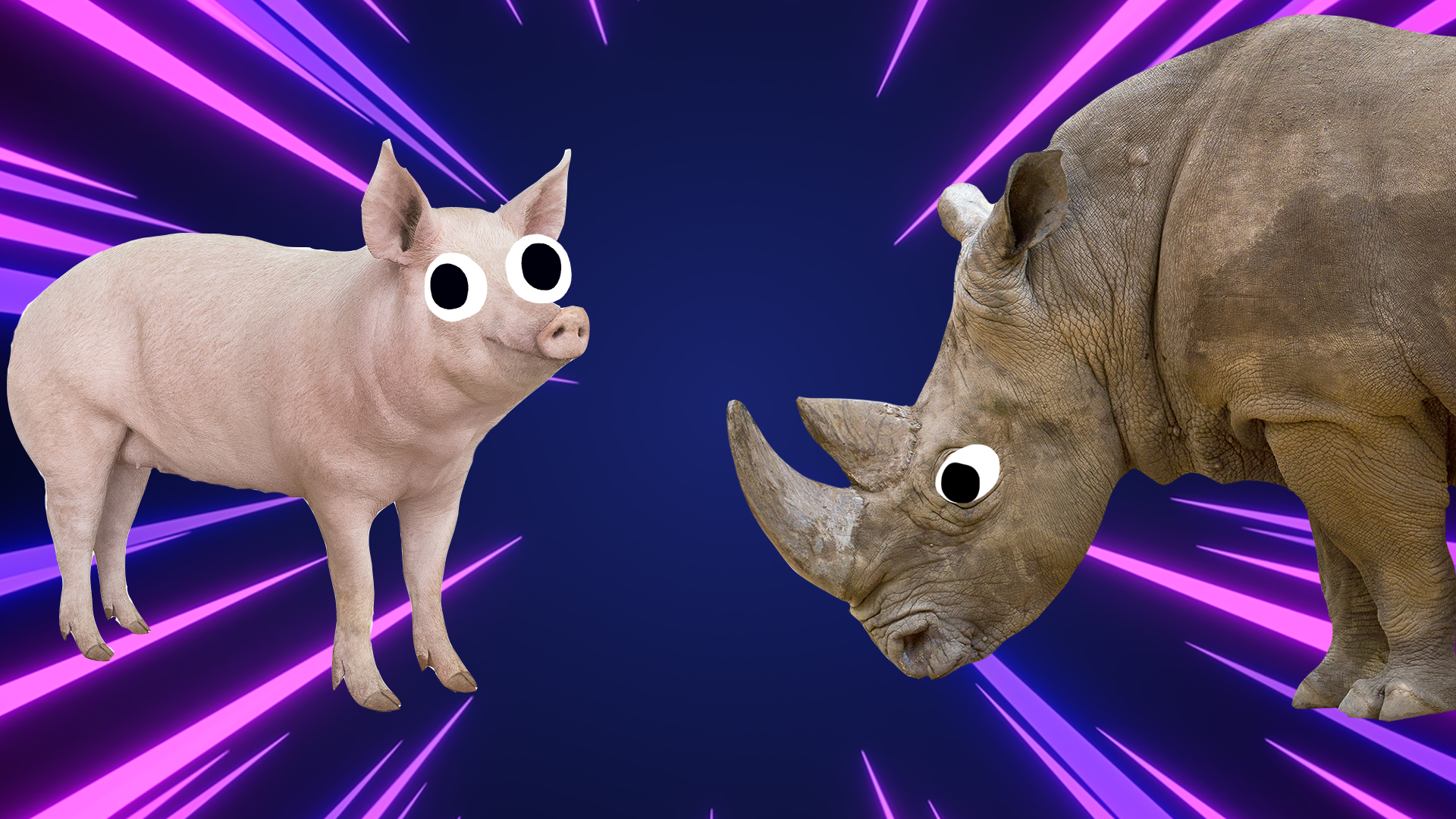 A pig and a rhino on a laser background