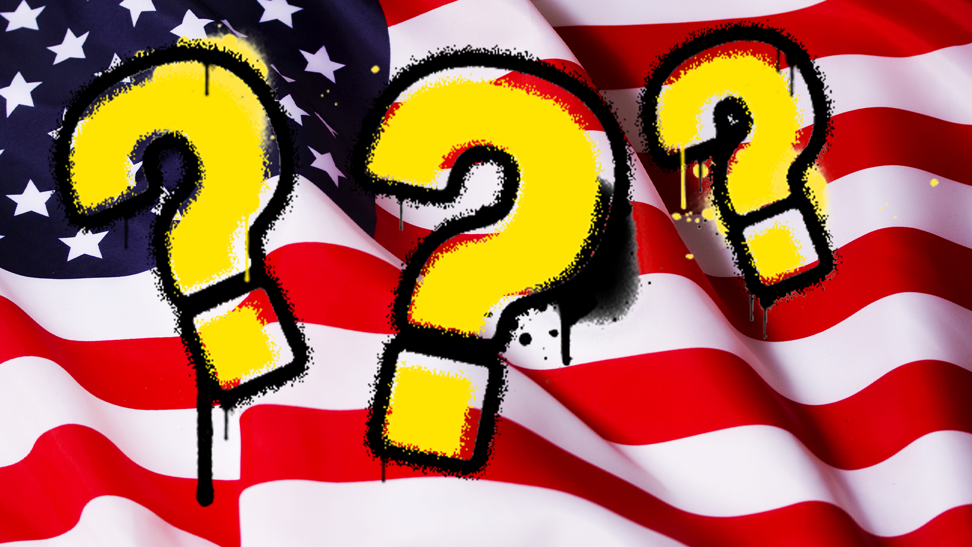 US flag with question marks