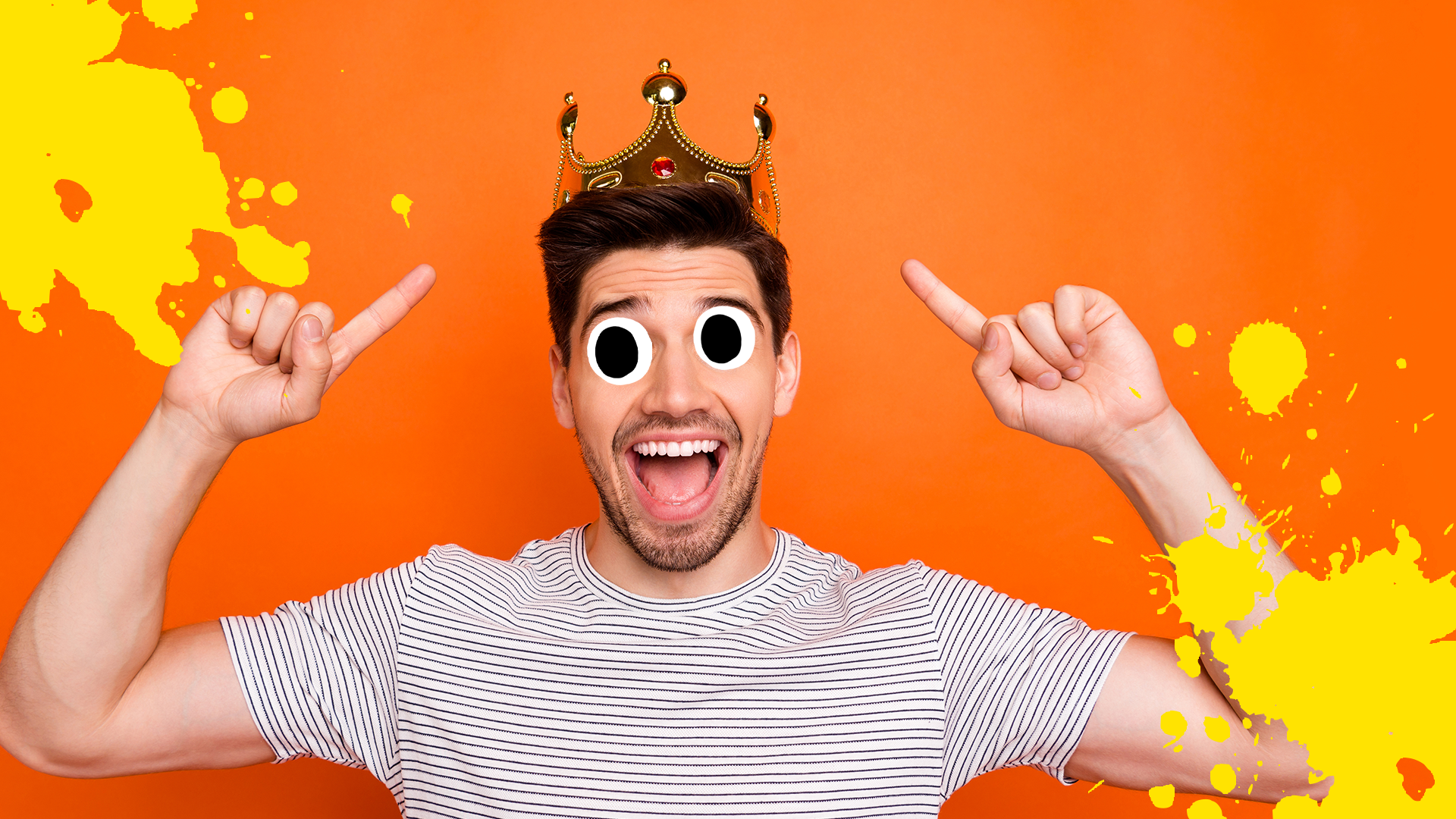 A man delighted to be crowned prom king with splats
