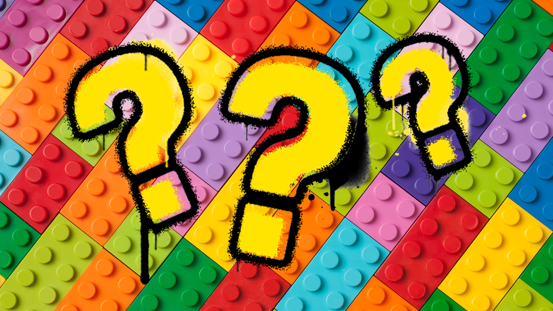 Question marks on colourful bricks