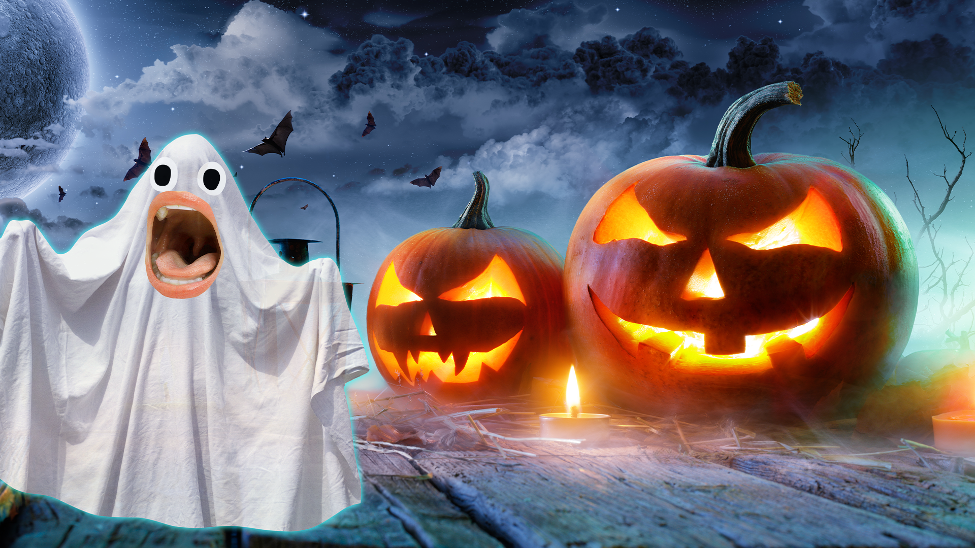 A spooky Halloween scene with Beano ghost