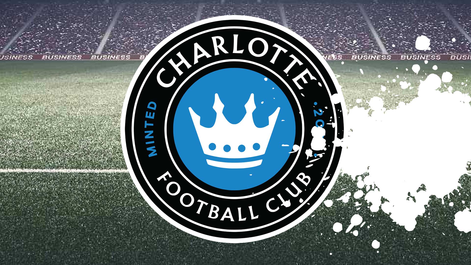 Charlotte FC badge obscured by a white splat