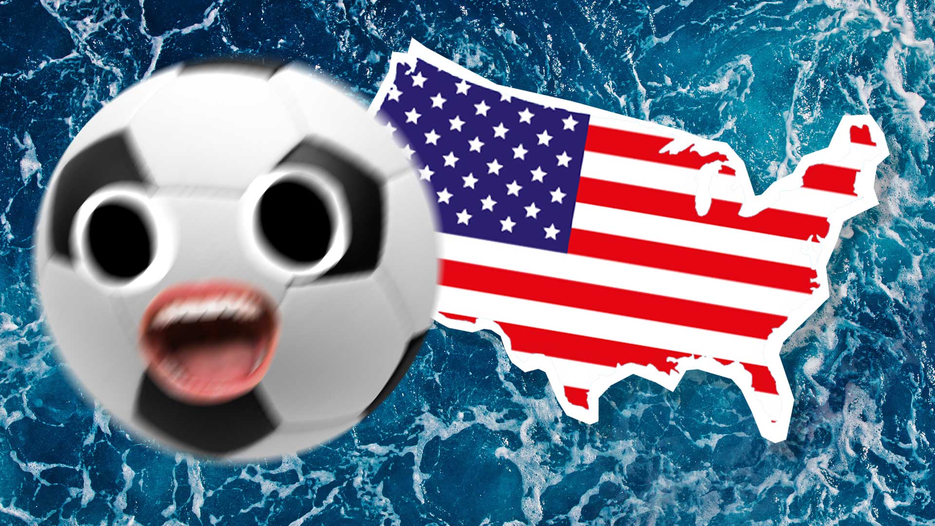 USA shaped map and a football, with a sea background