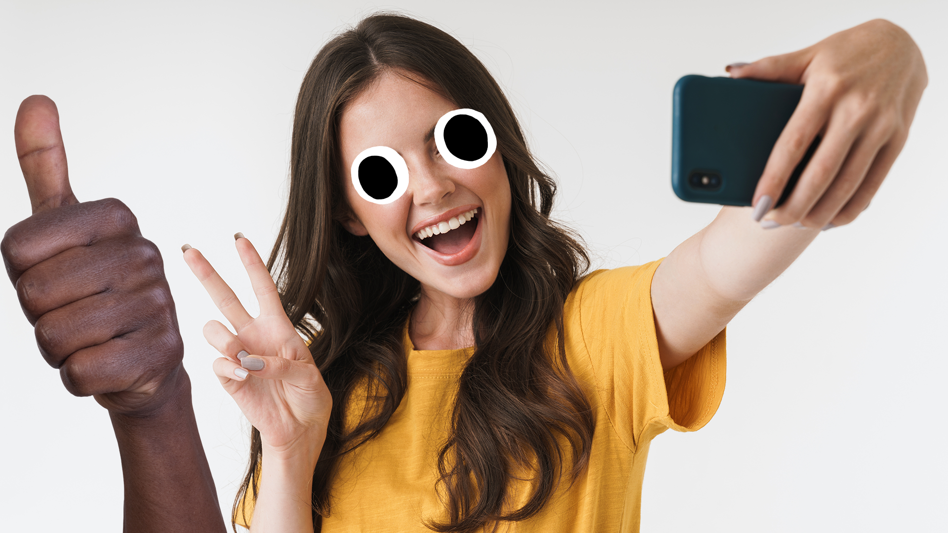 Woman taking selfie and a thumbs up