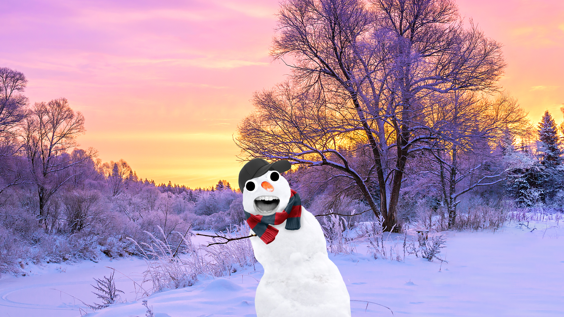Beano snowman in snowy scene