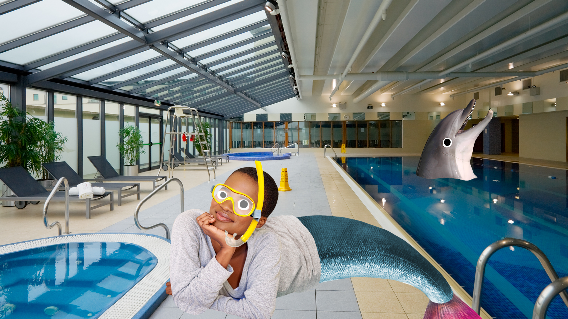Beano mermaid and dolphin at leisure centre