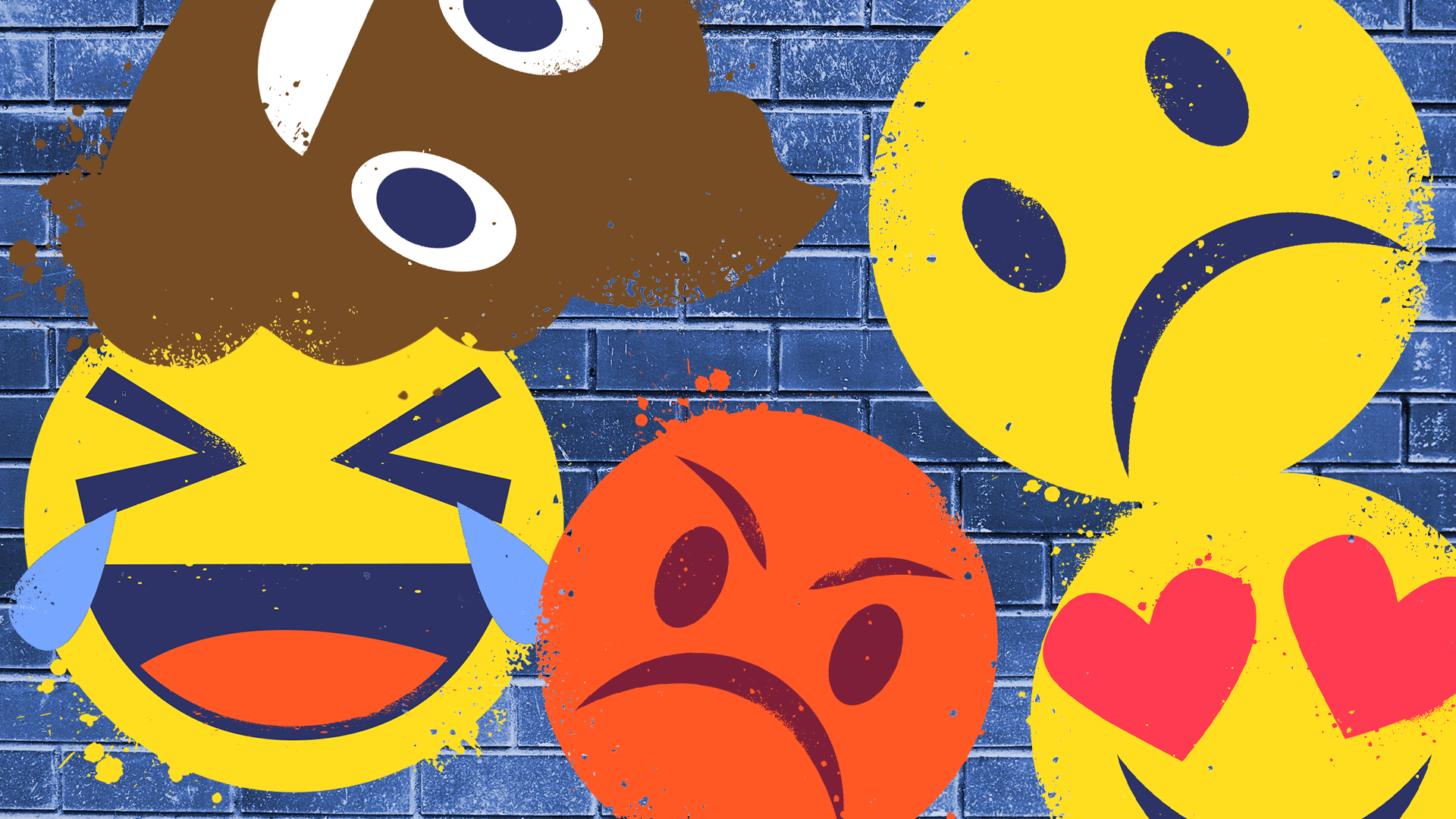 Beano emojis on Brick background