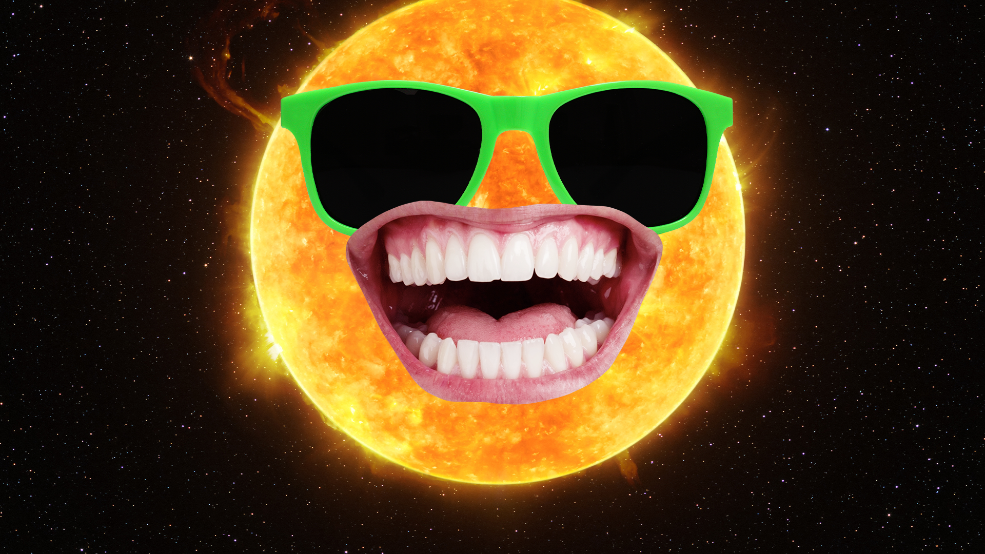 Goofy grinning sun in space