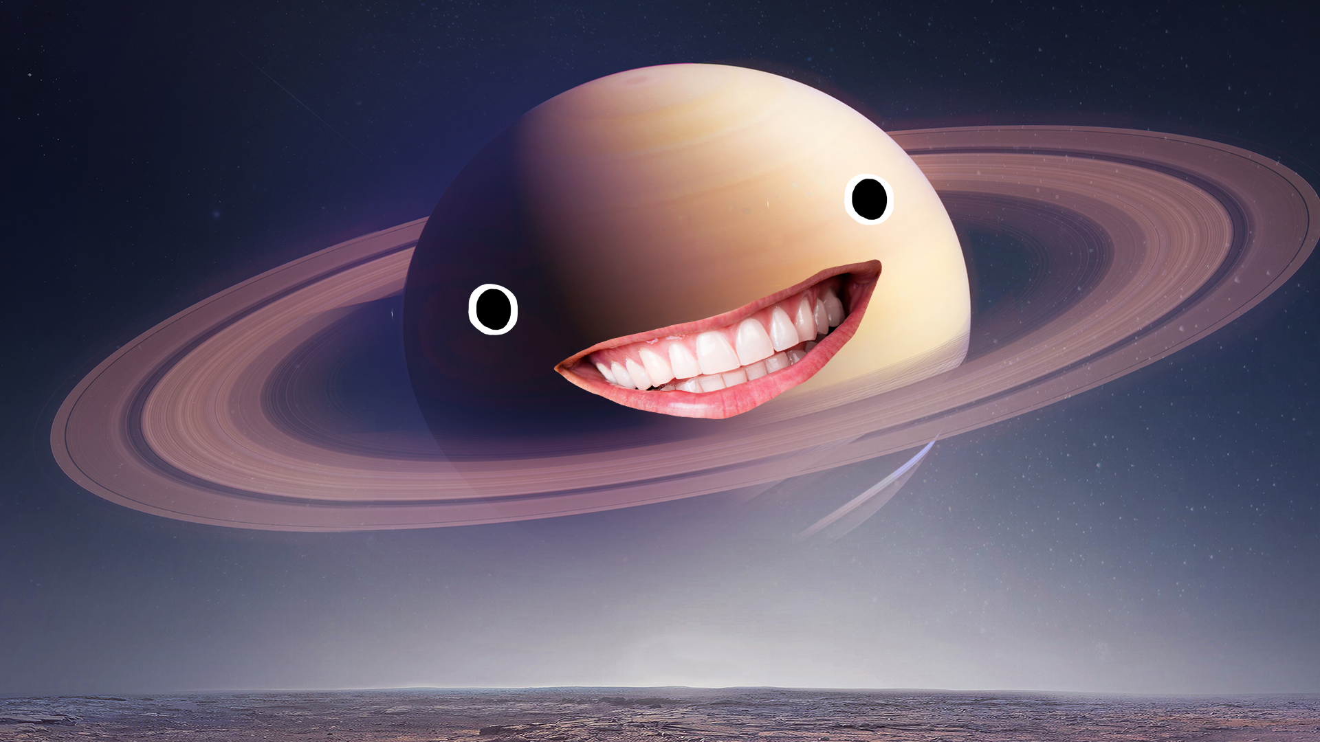 Goofy smiling planet
