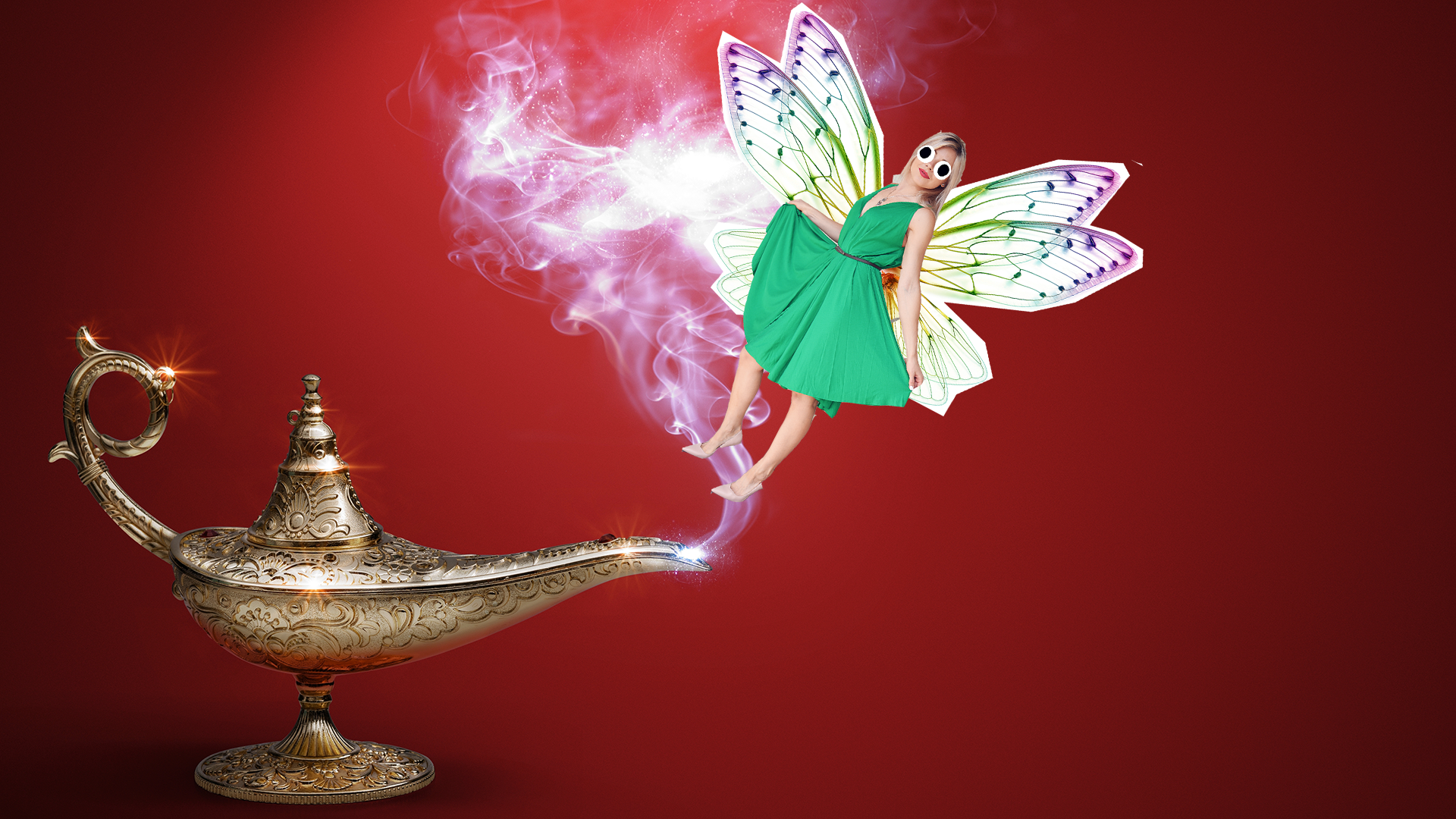 A magic lamp with a fairy coming out of it