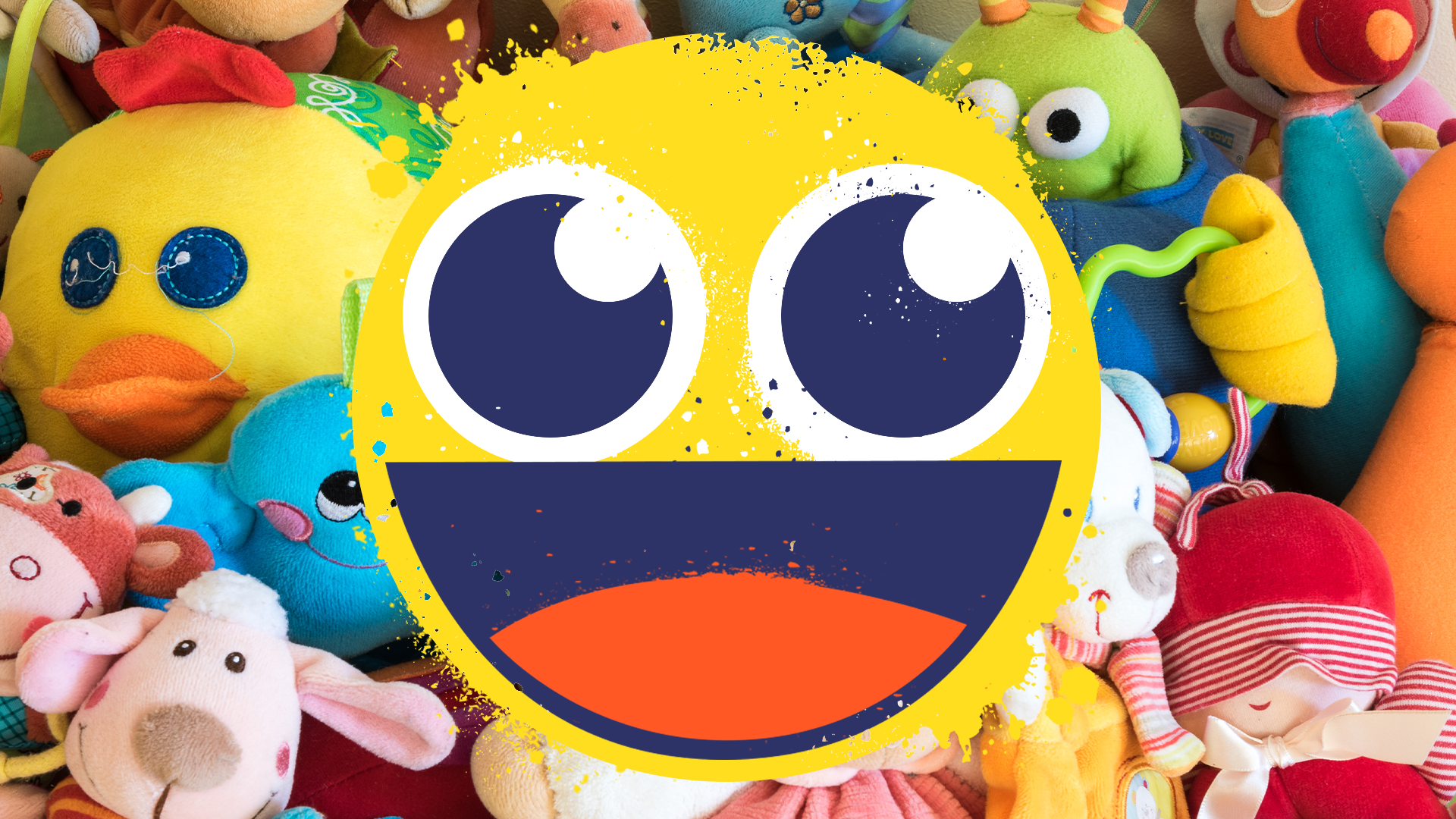 Smiley emoji on cuddly toy background
