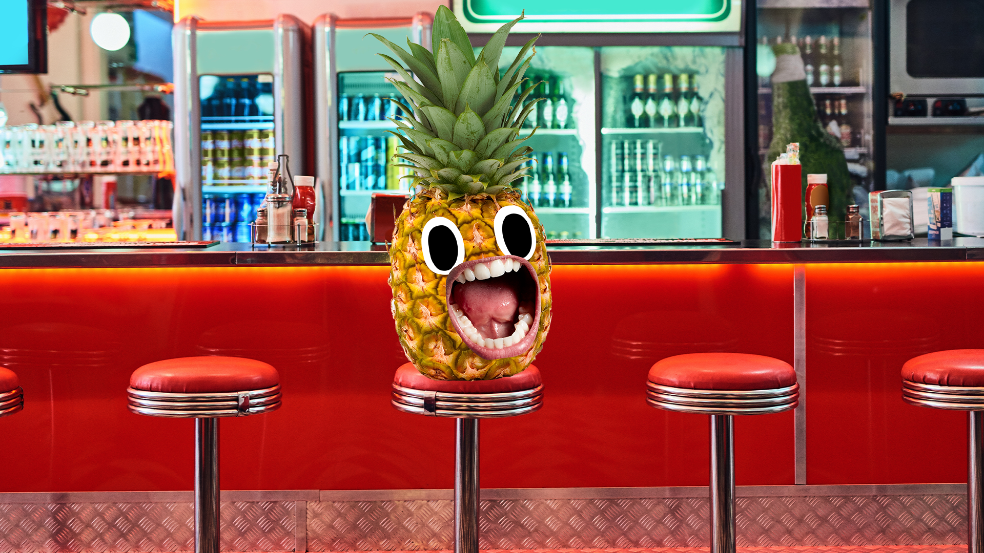 Pineapple on diner bar stool