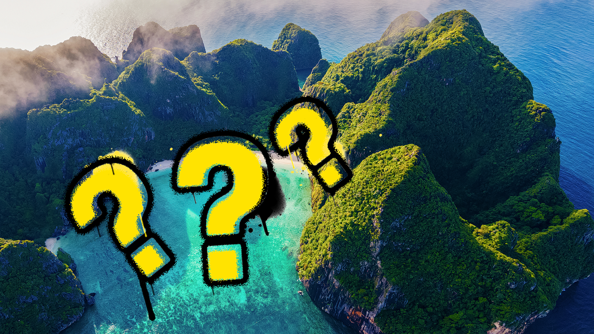 A tropical island with question marks