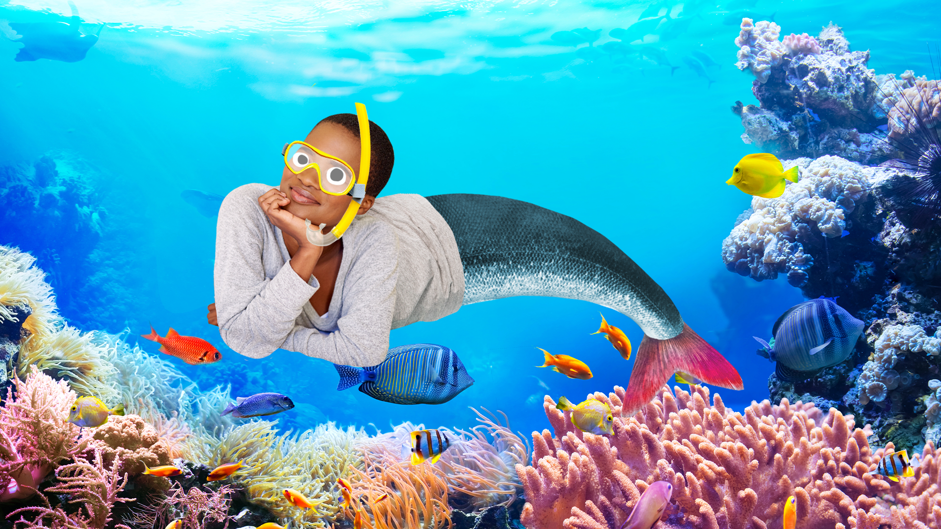 Beano mermaid on a coral reef