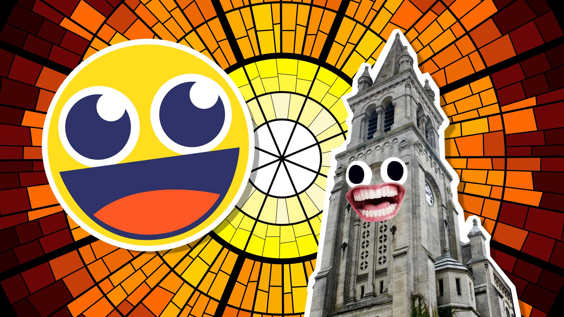A happy church and a smiling emoji