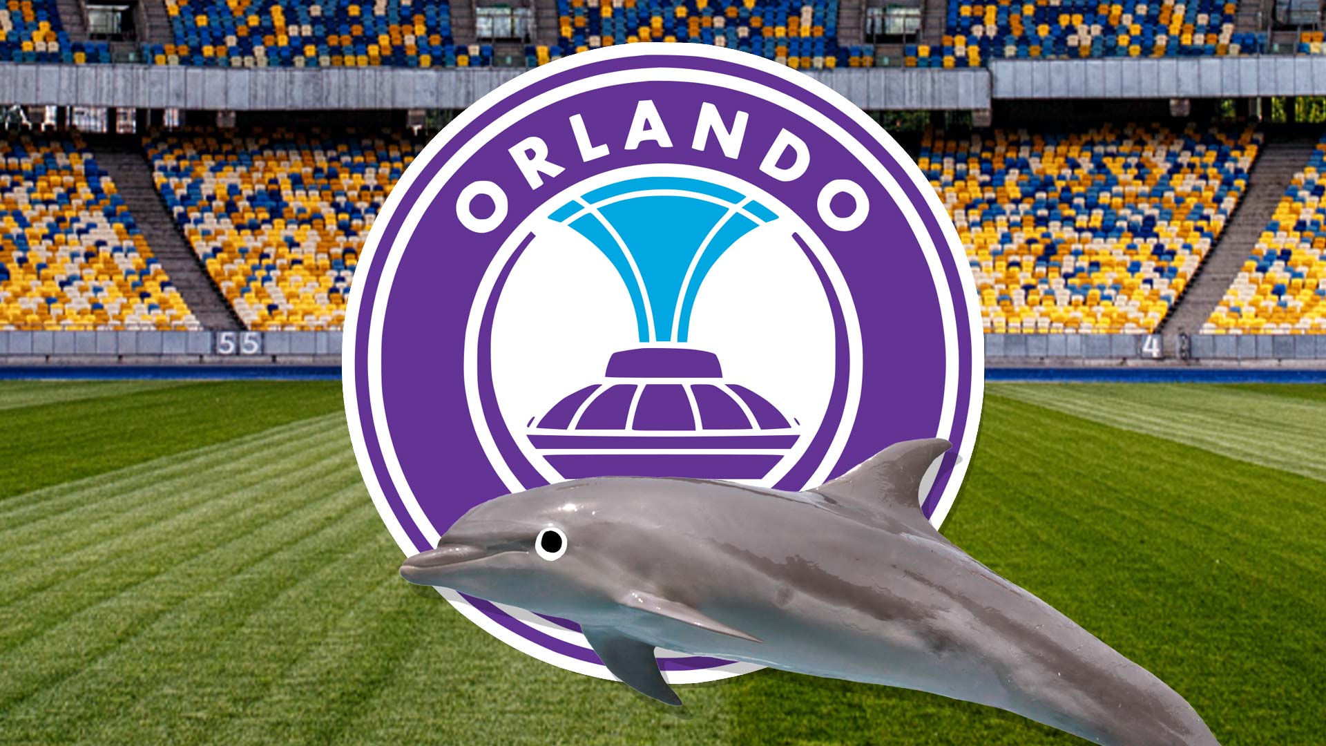 An Orlando football team badge obscured by a dolphin
