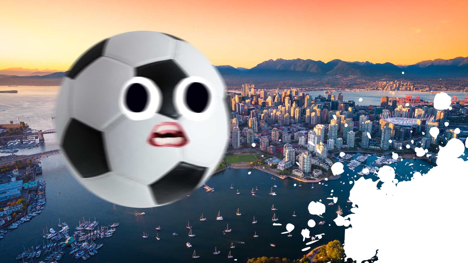 A football booted over the Vancouver skyline