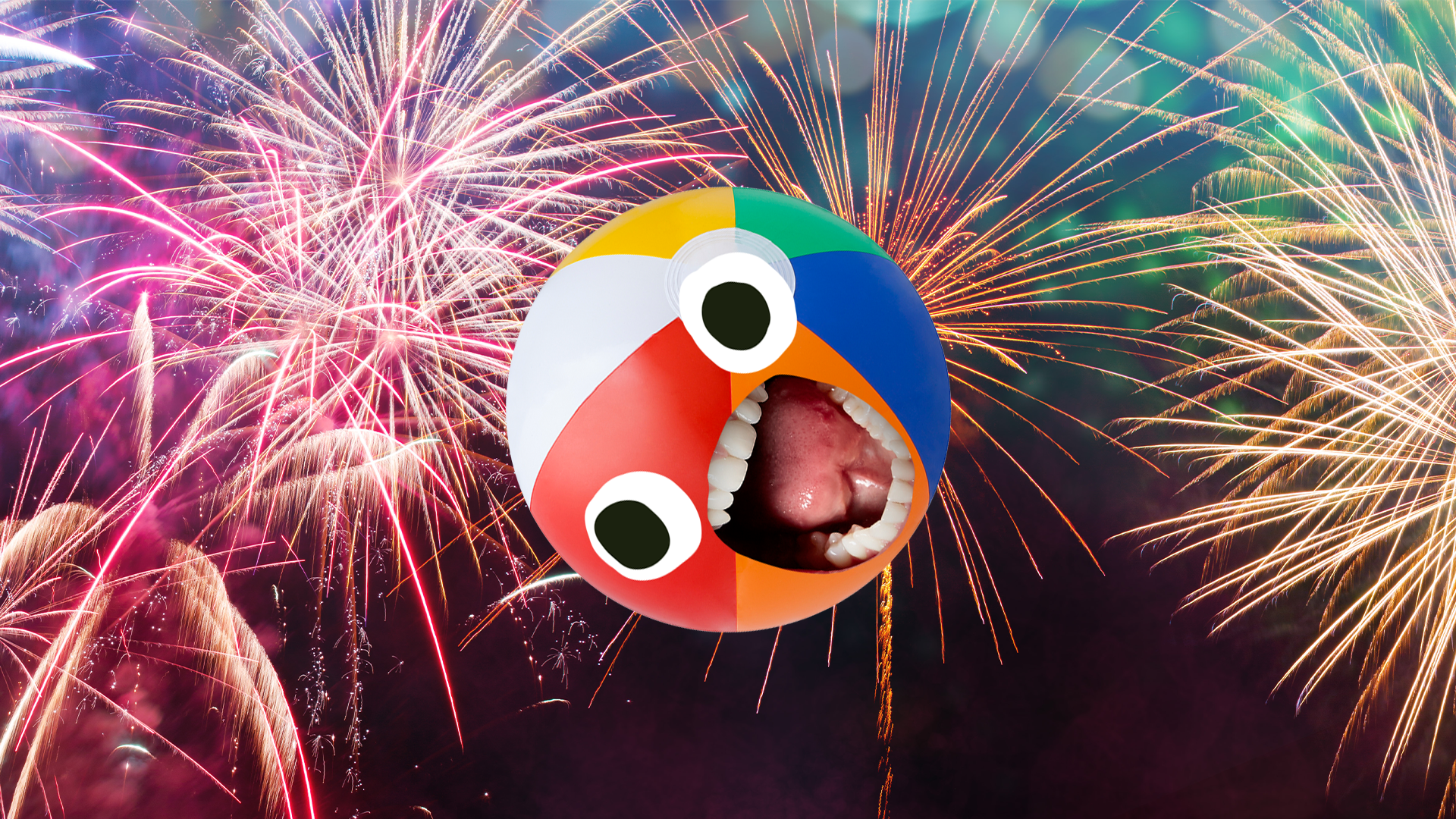 Beachball screaming at fireworks