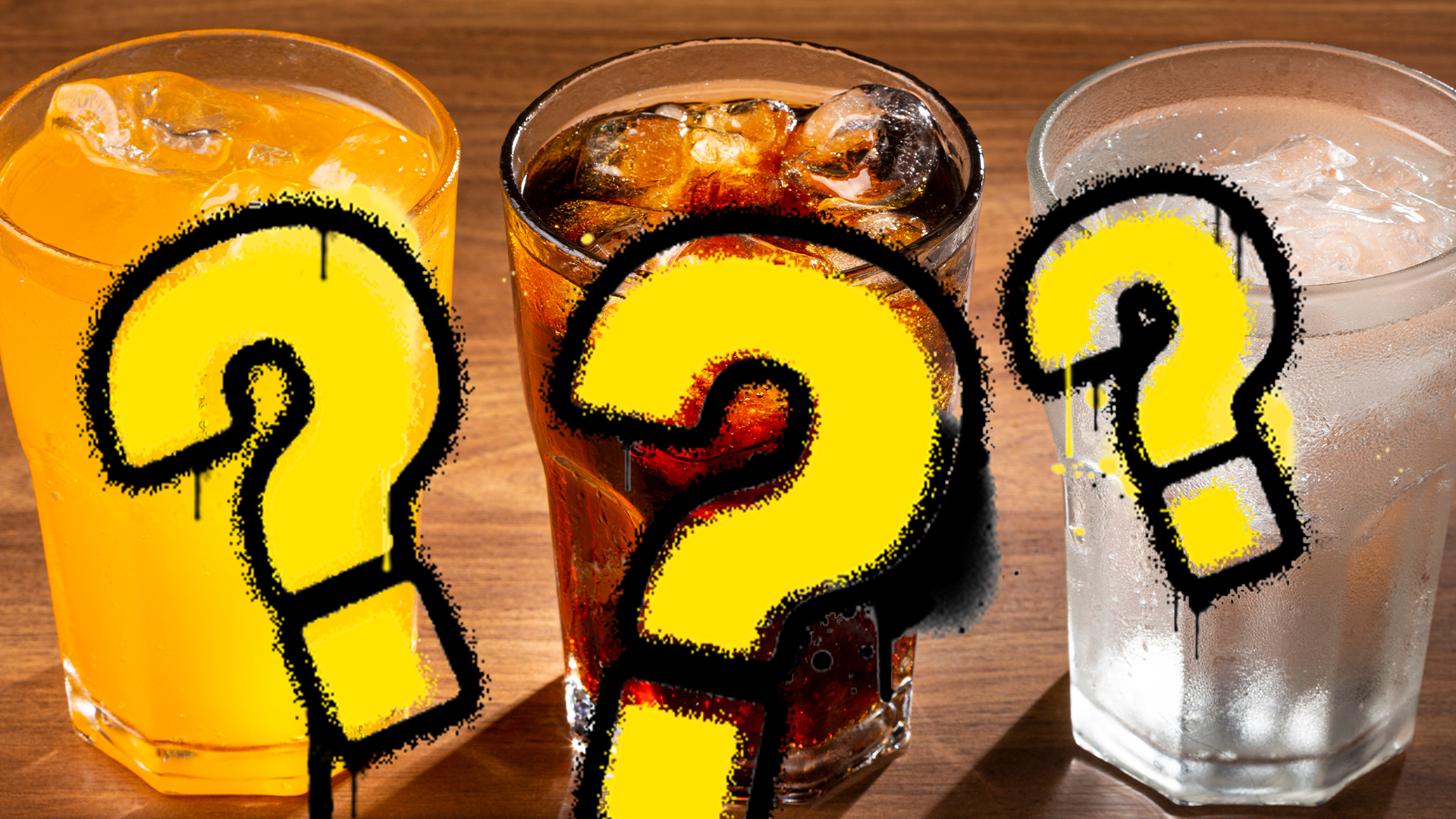 Fizzy drinks with question marks