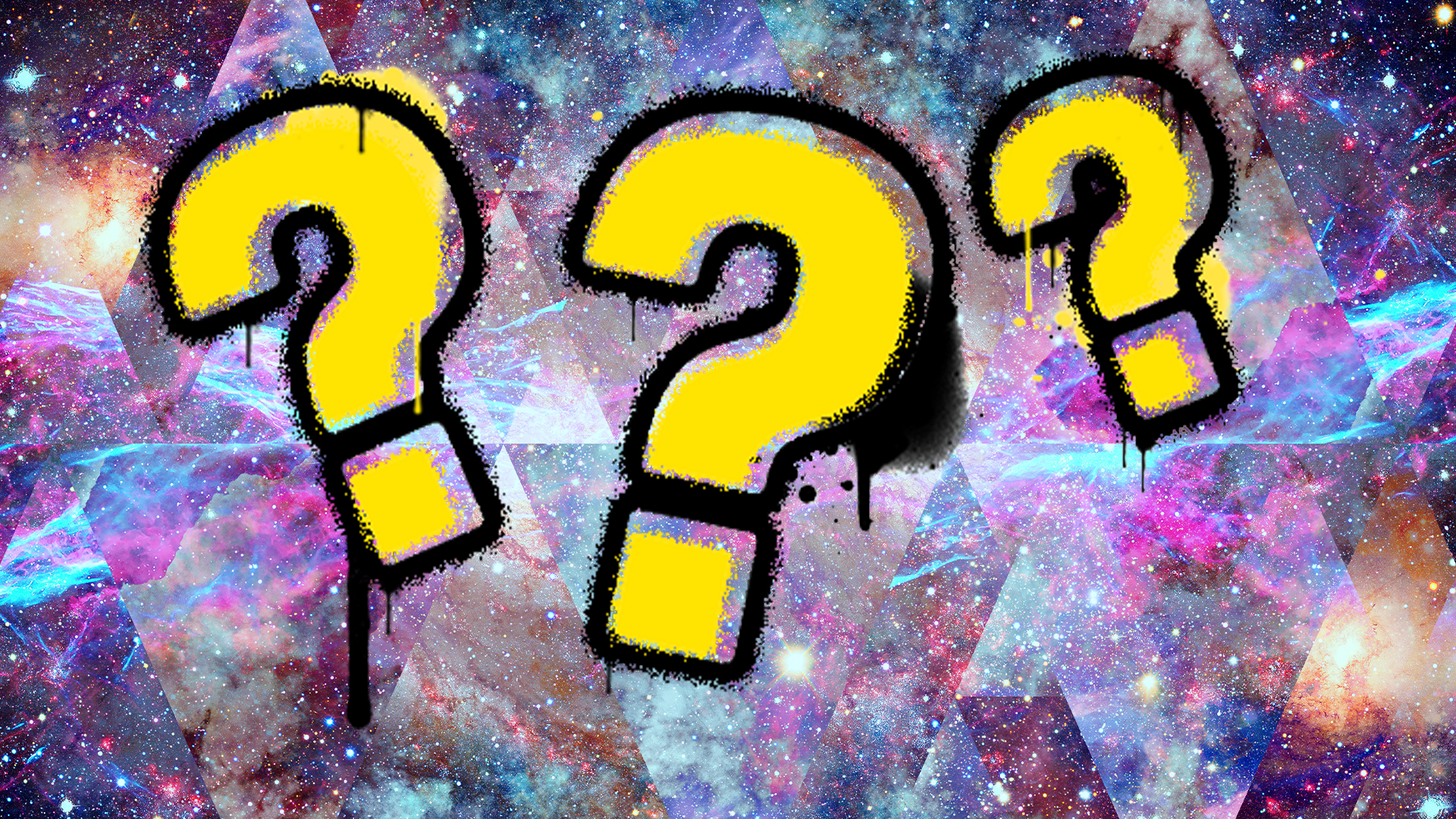 Question marks on celestial shape background