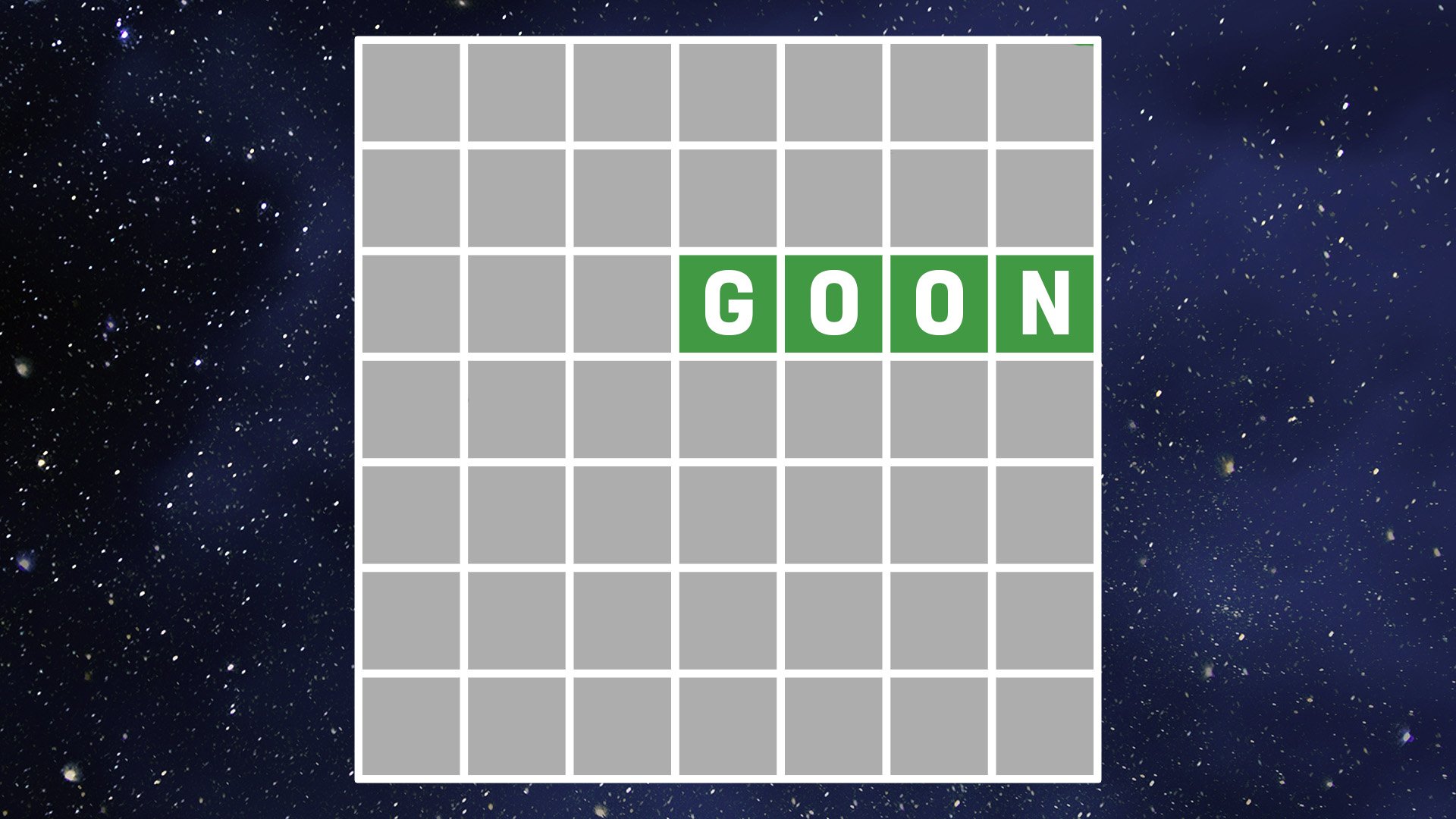 Wordle grid with the word GOON to start you off