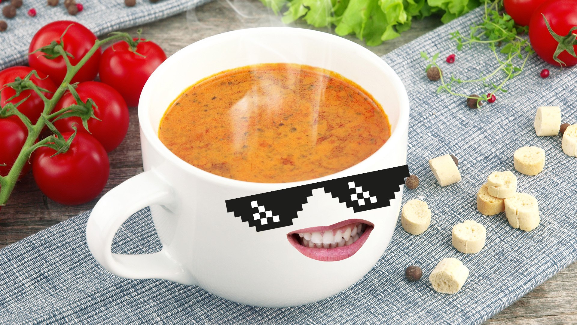 A hot mug of soup