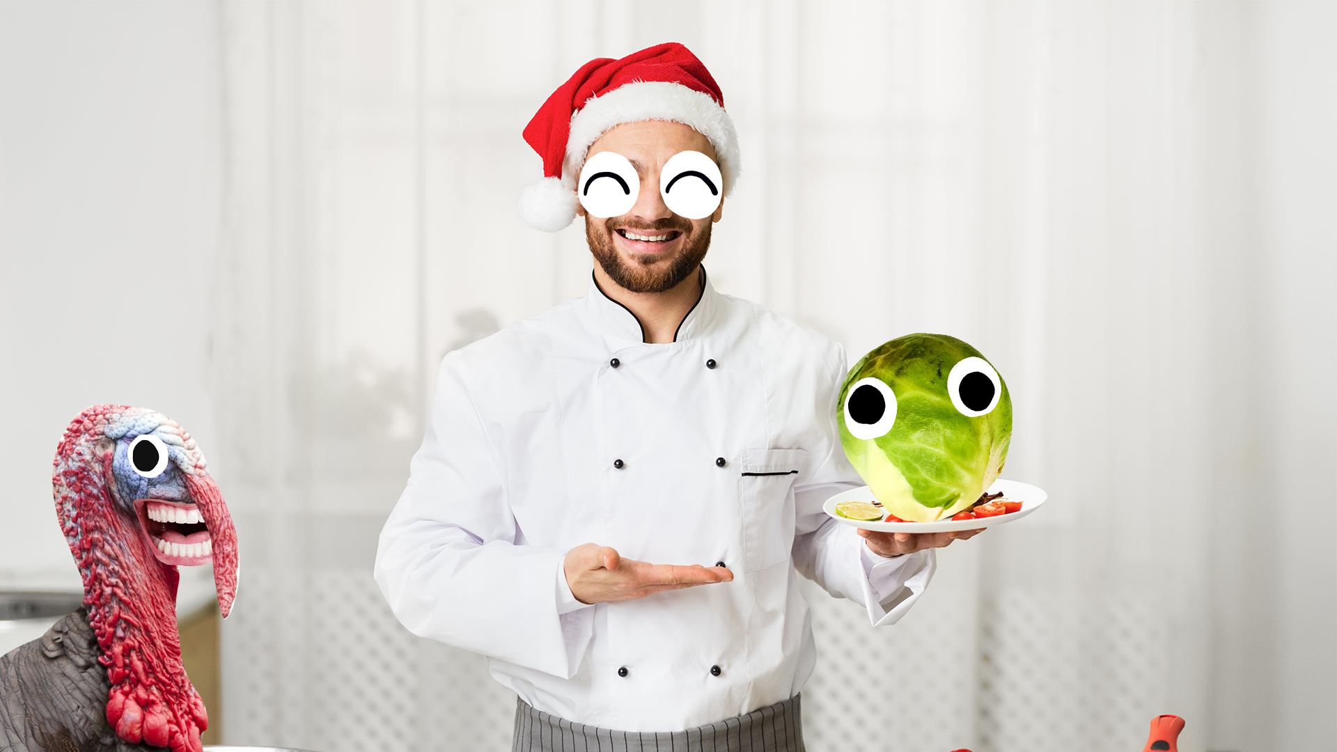 A chef with a big Brussels sprout 