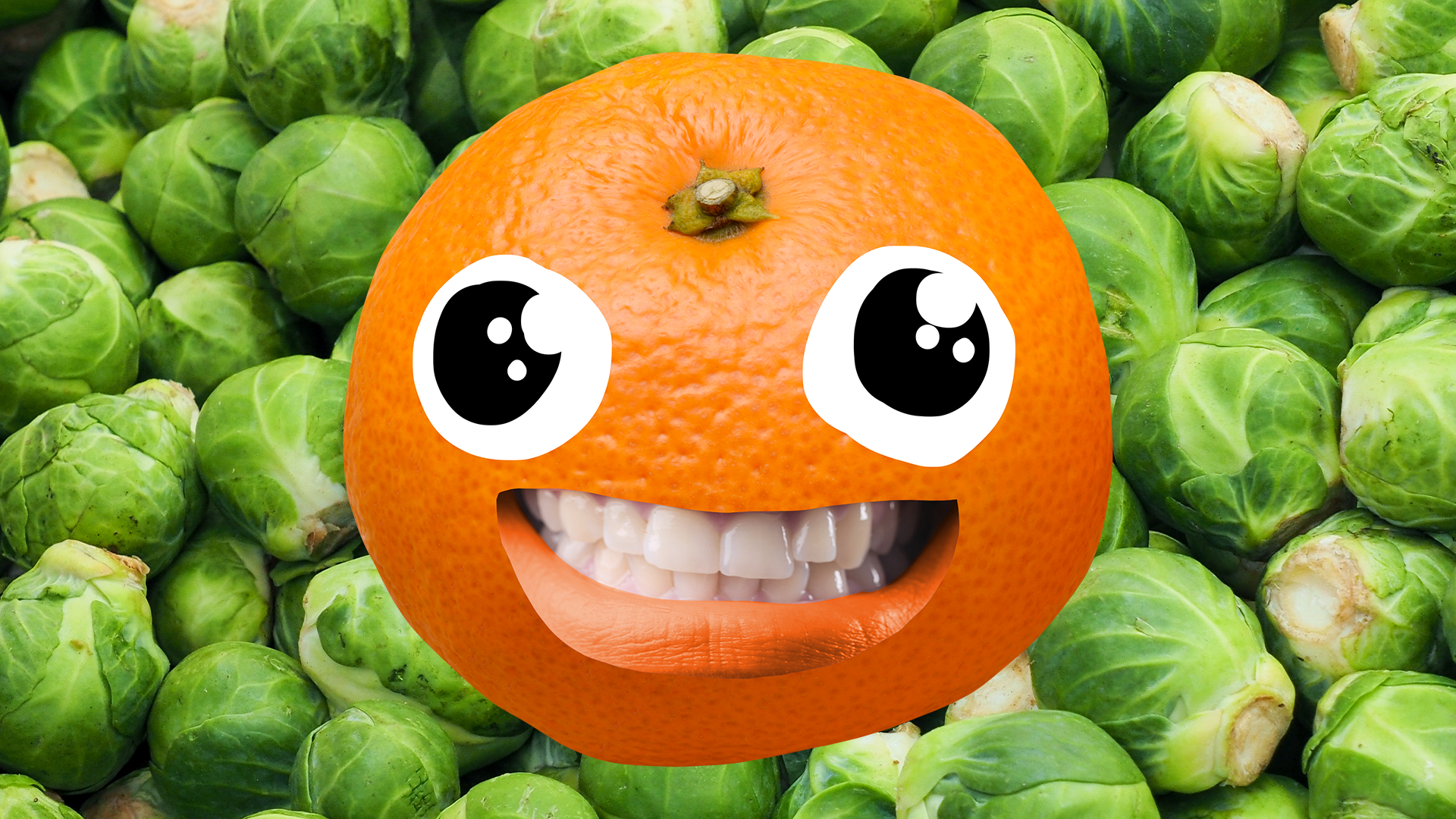 Smiling satsuma on sprout background