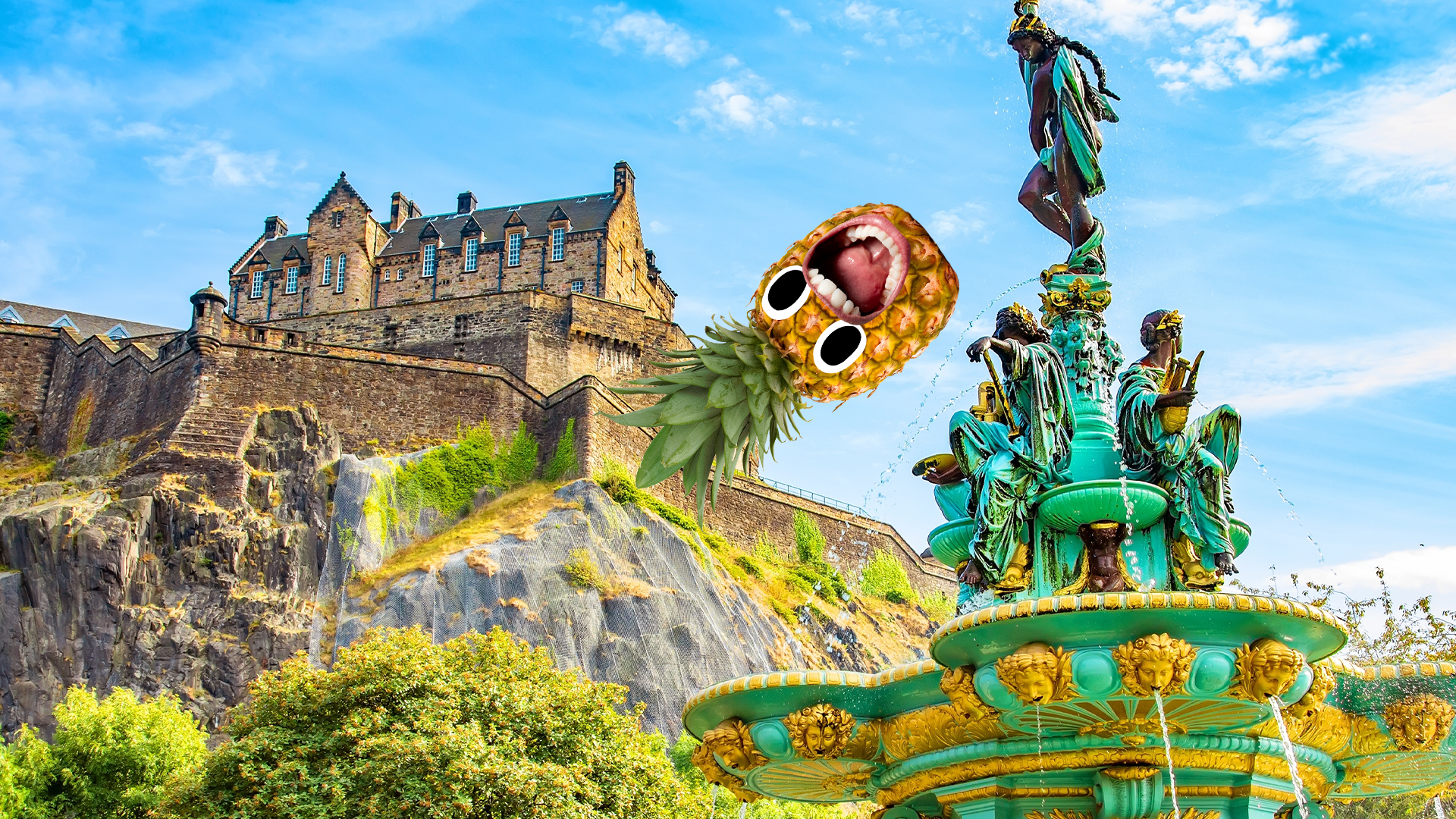 Edinburgh castle and screaming pineapple
