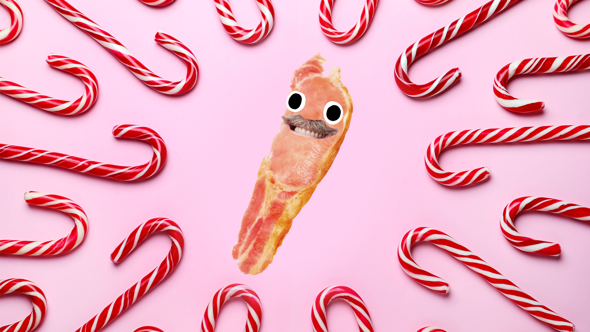 Bacon surrounded by candy canes