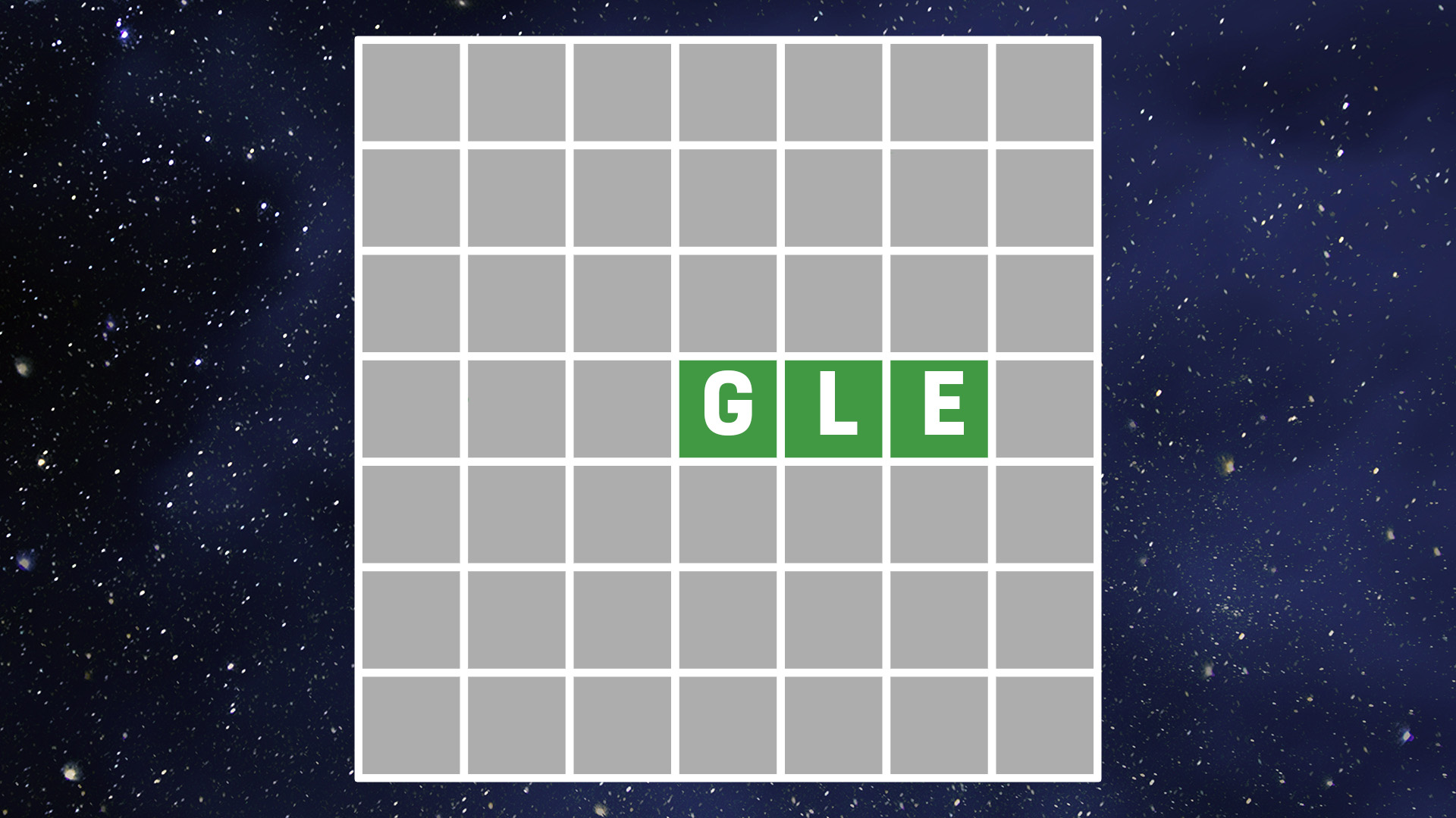 Wordle grid with the letters GLE to start you off