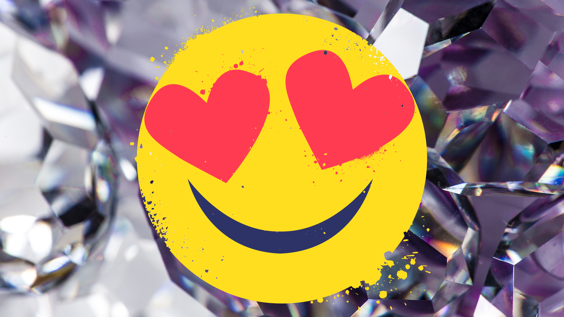 Diamond background and heart eyed emoji