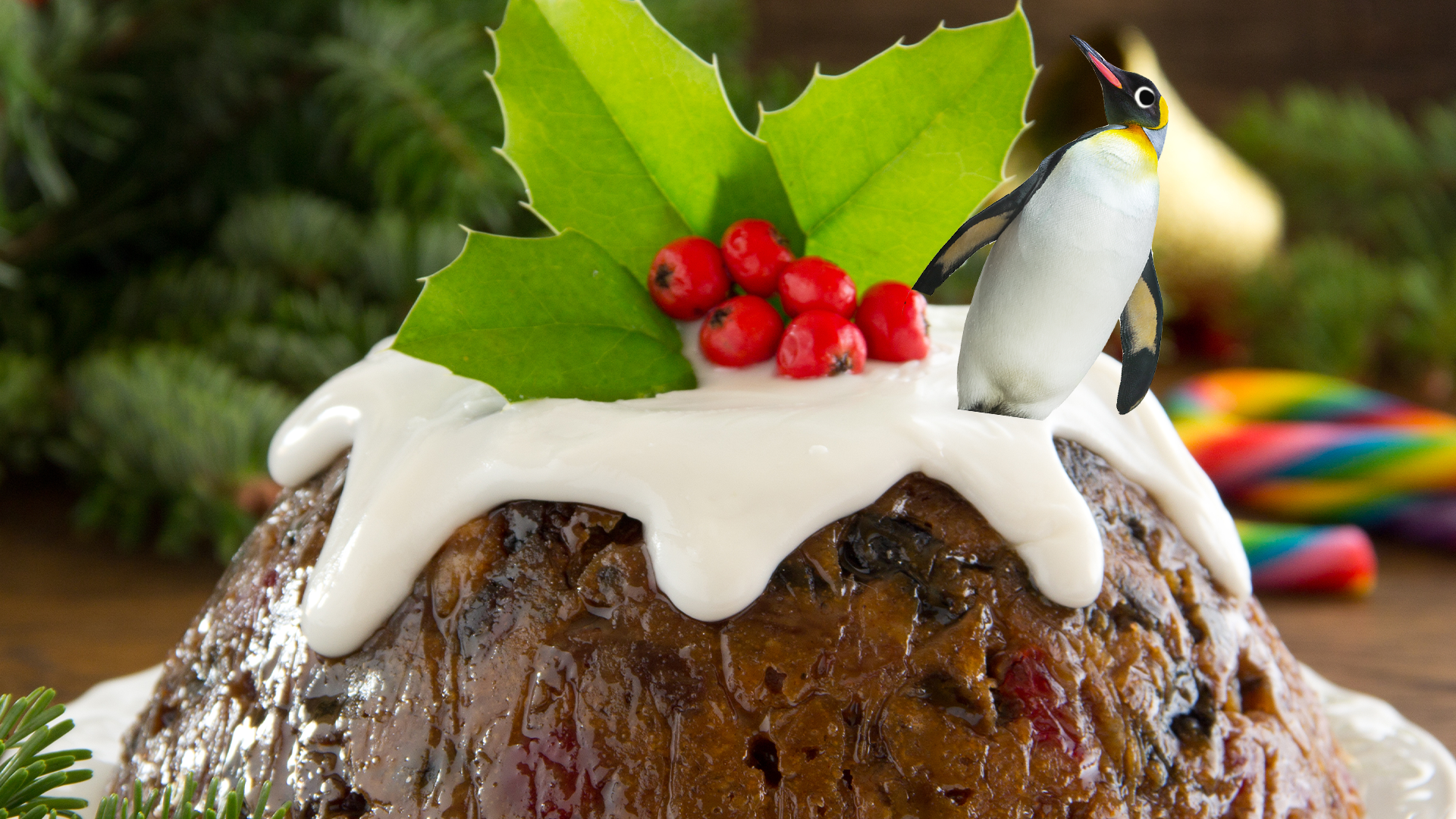 Christmas pudding with a snowman on it