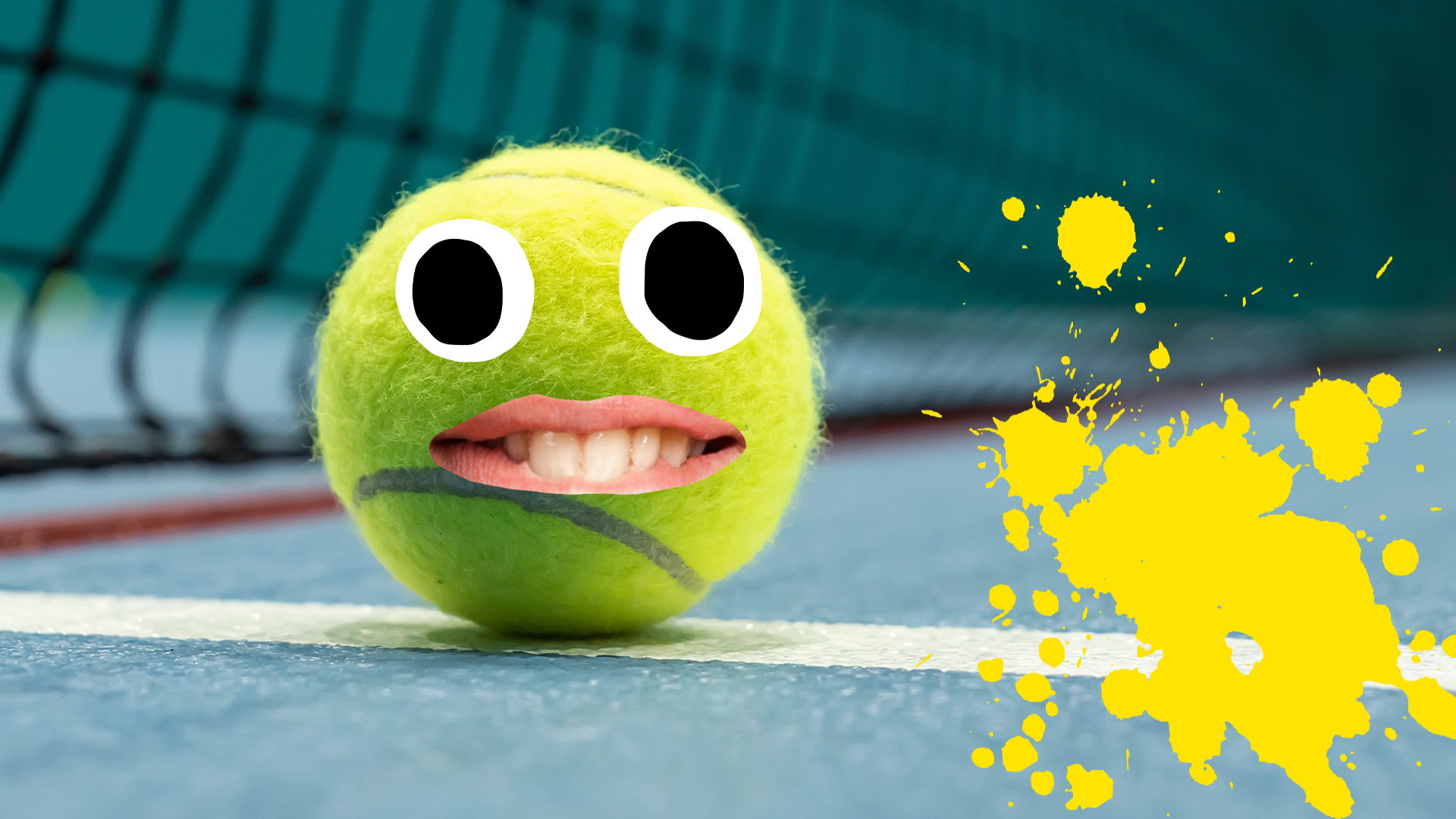Goofy tennis ball with splats