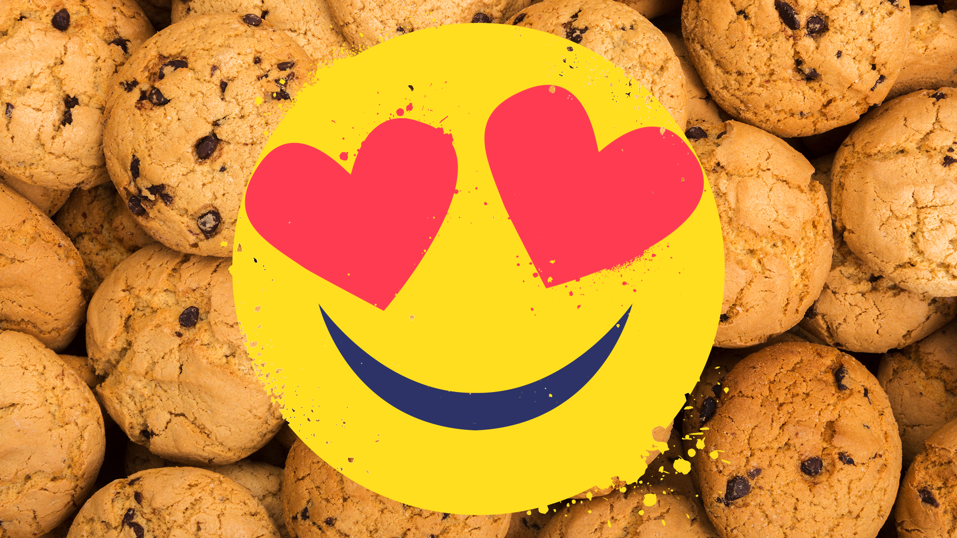 Heart eyes emoji on cookie background