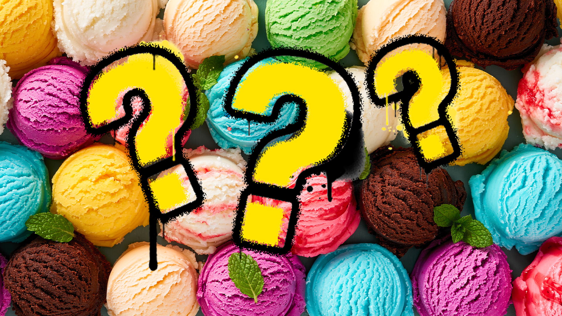 Lots of different ice cream flavours and question marks