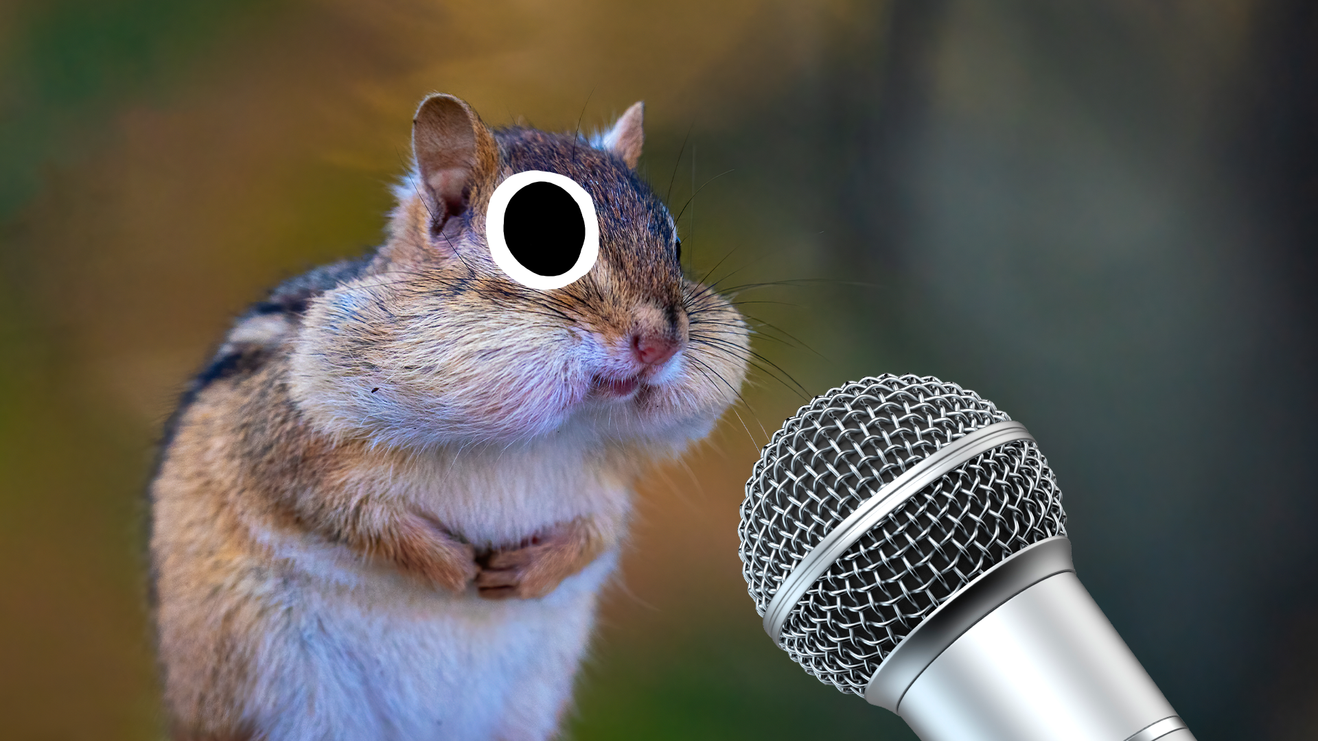 Chipmunk with stuffed face and mic