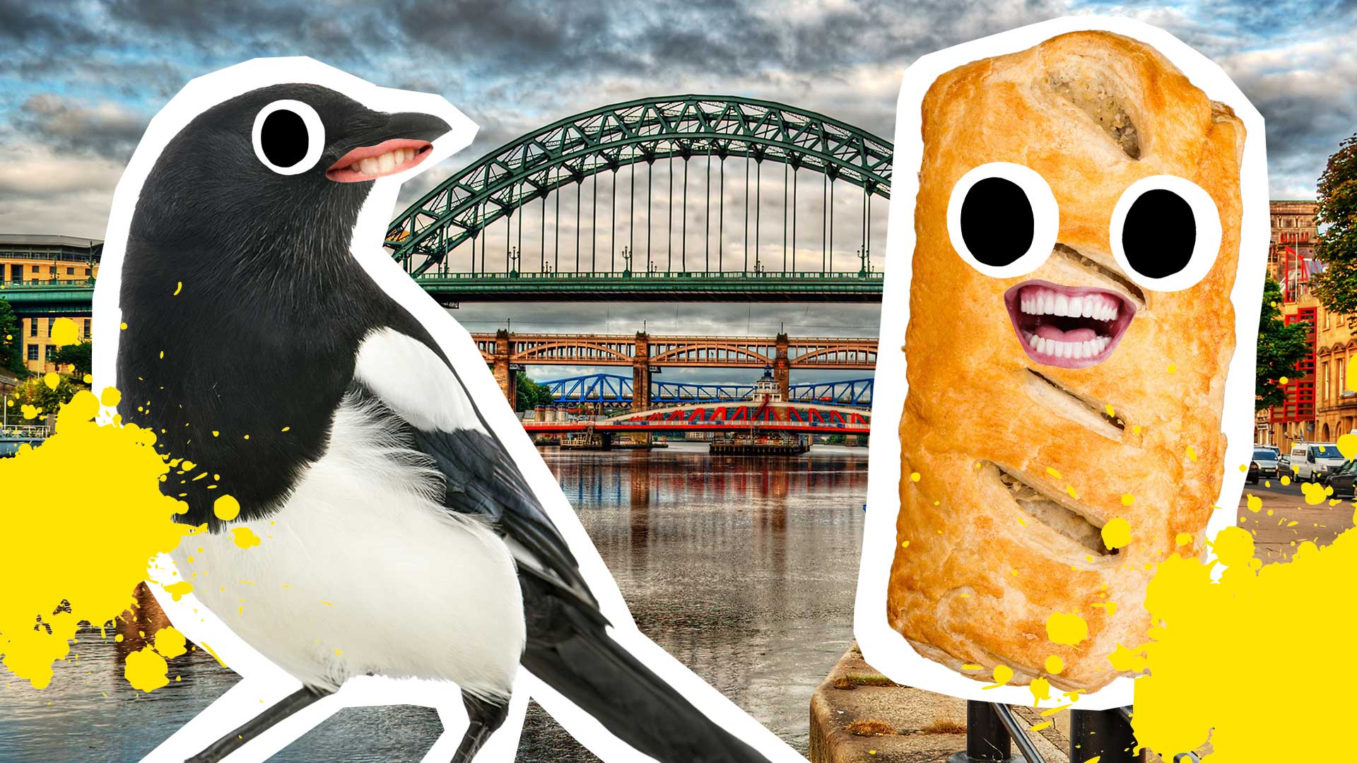 The river Tyne, a magpie and a sausage roll