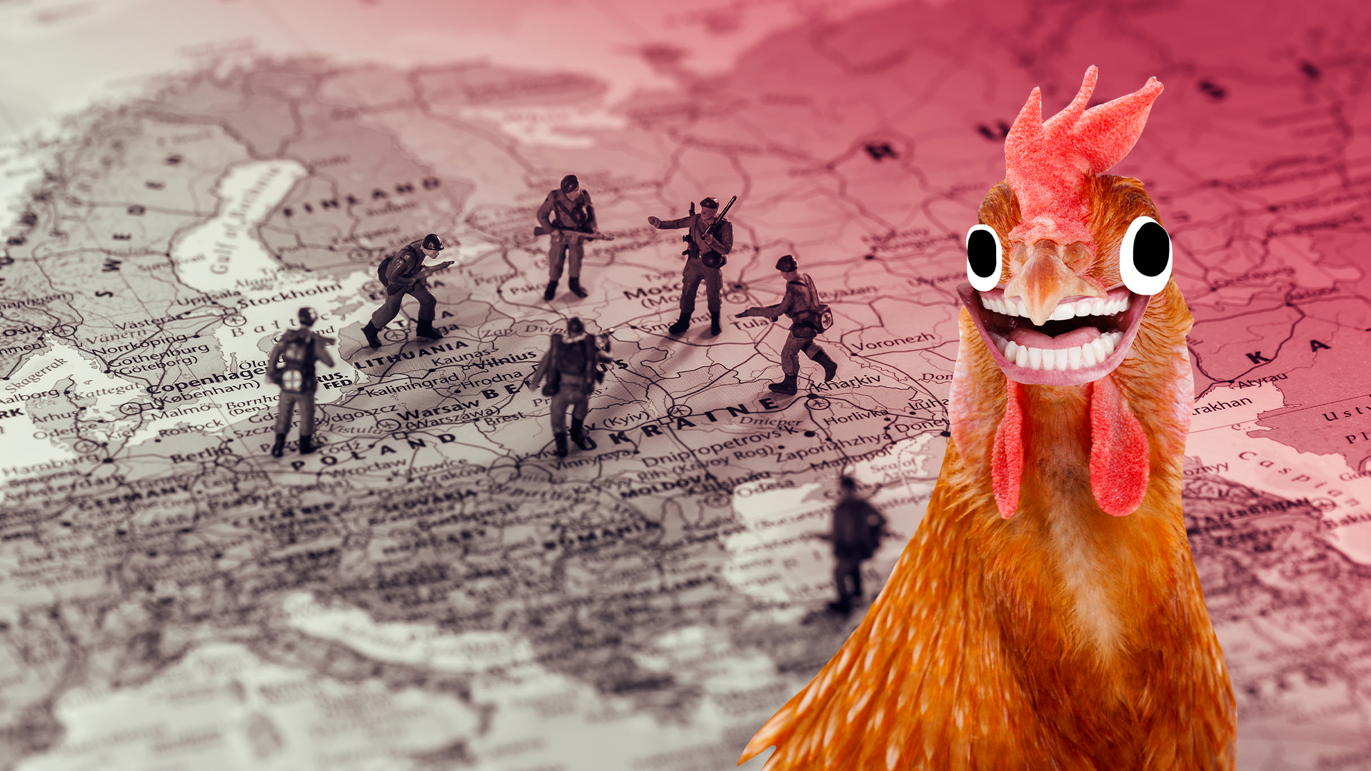 Derpy chicken on map background