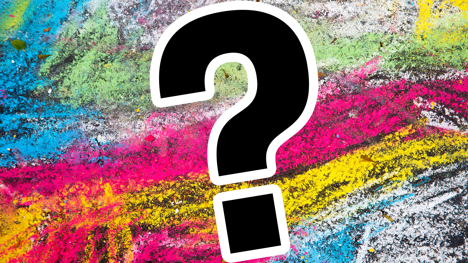 Question mark with colourful chalk background
