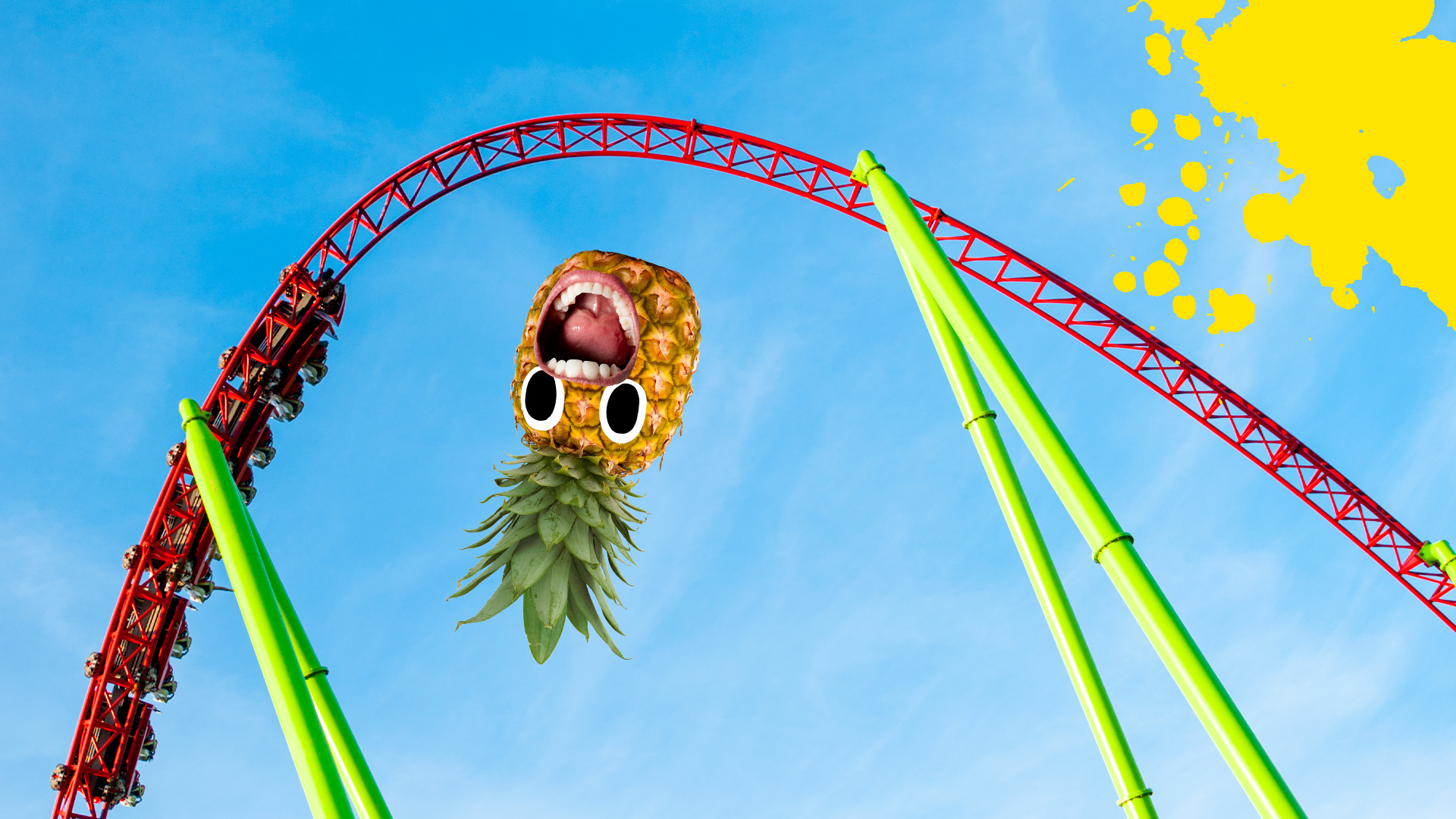 Screaming pineapple falling off a rollercoaster