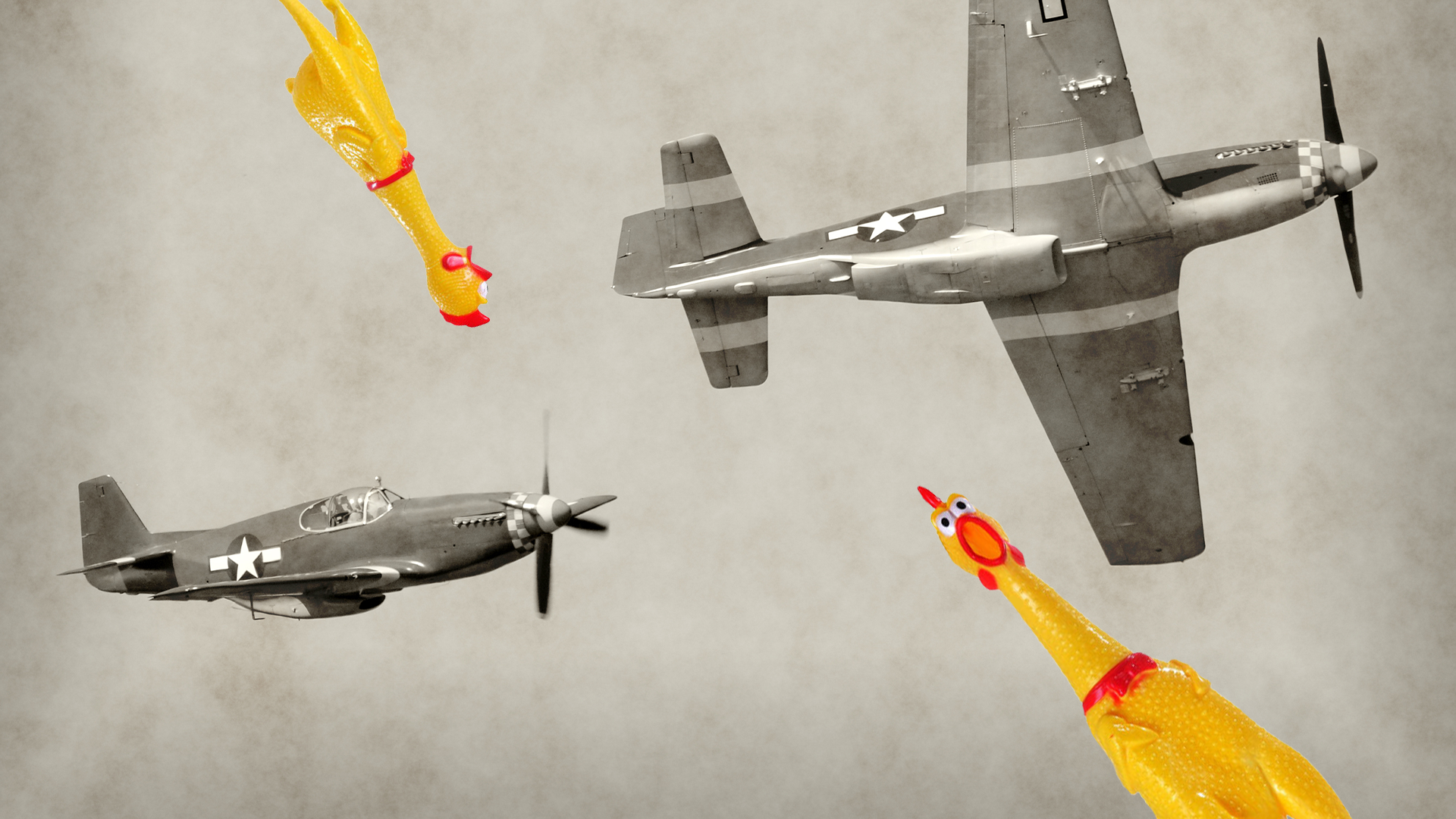 WW2 planes and rubber chickens