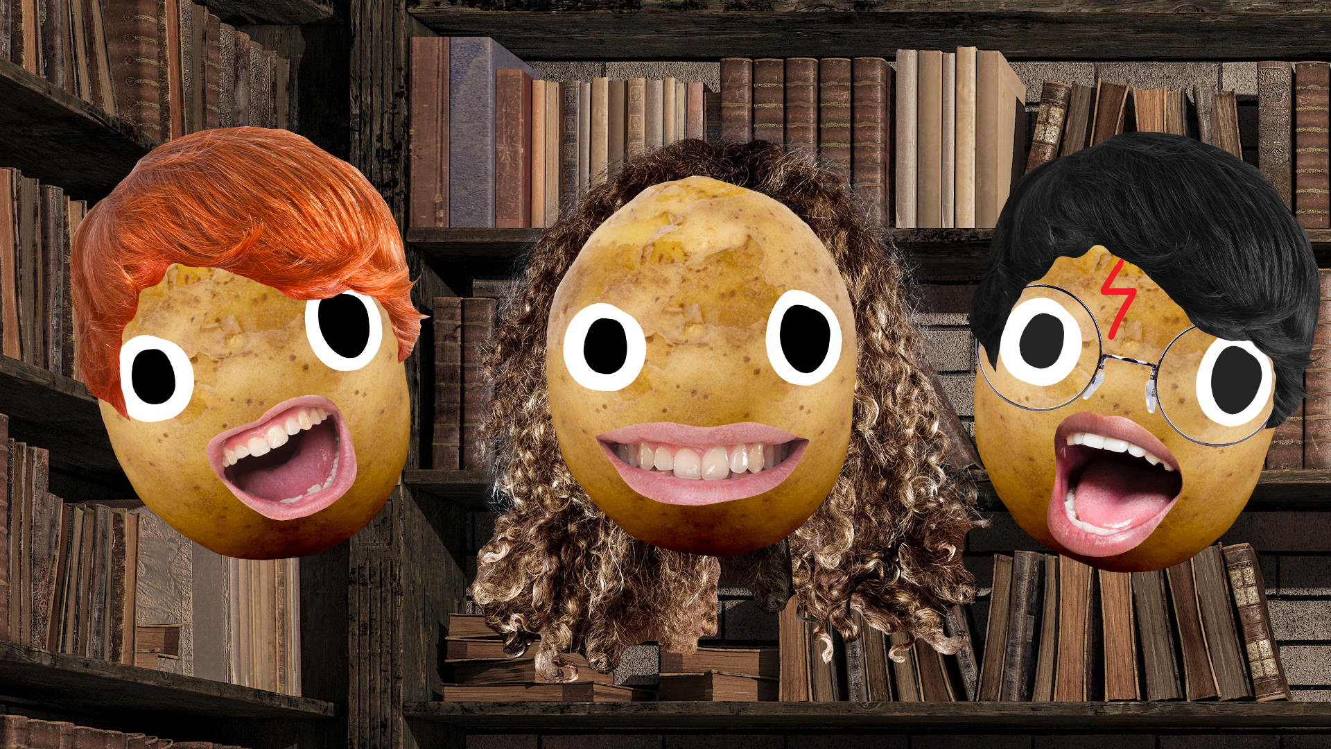 Ron, Hermione and Harry in potato form