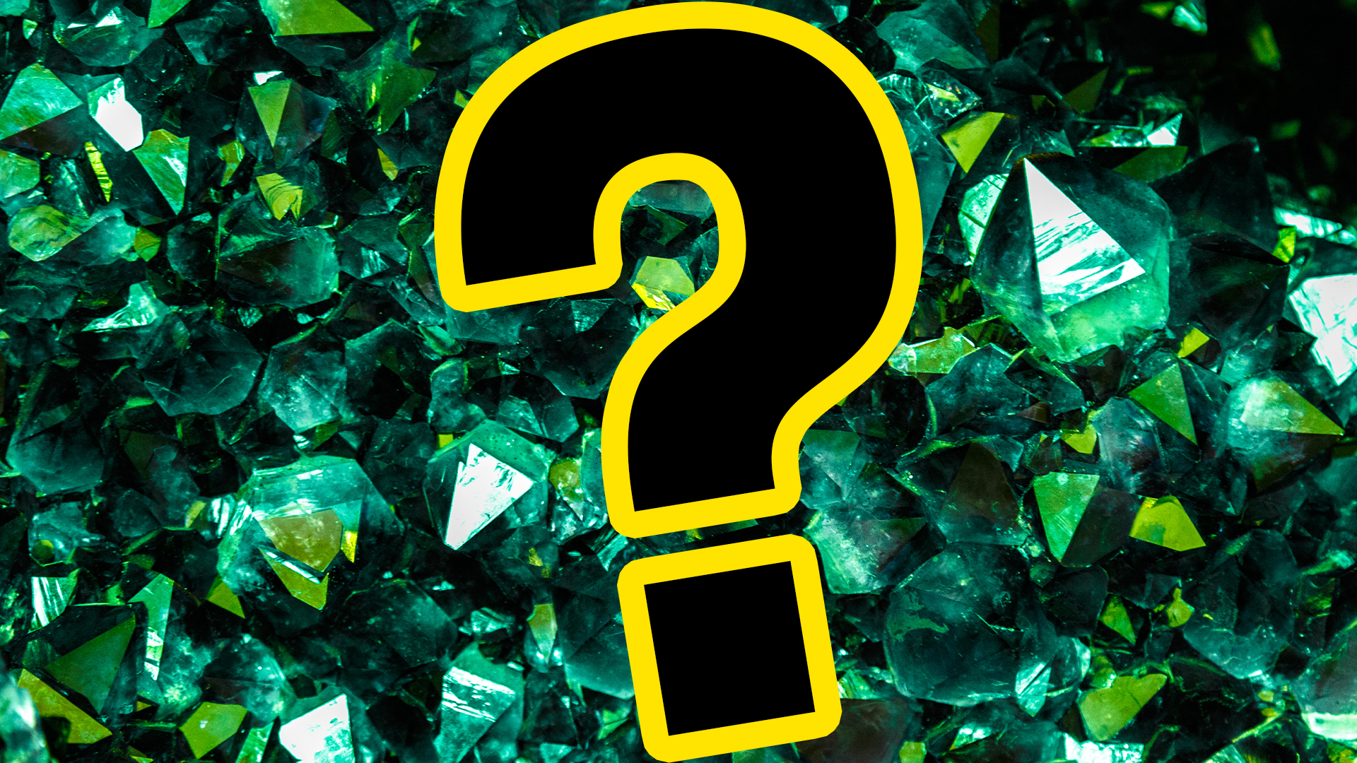 Question mark on green gem background