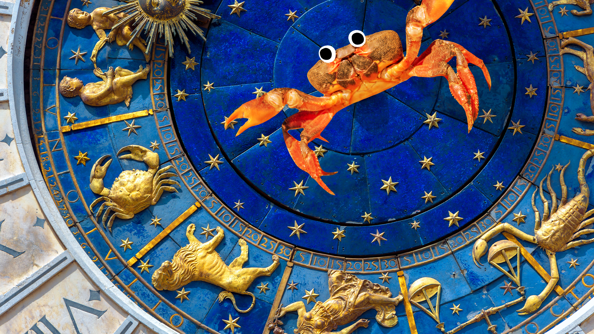 Beano crab on a zodiac wheel