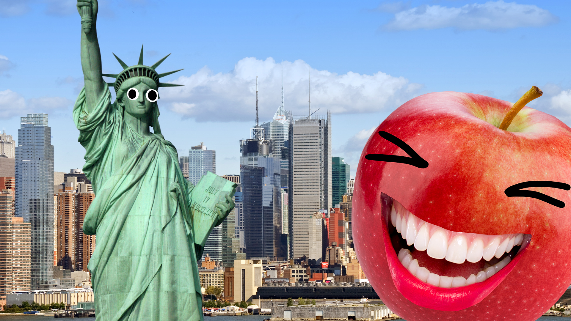 Laughing big apple in the Big Apple