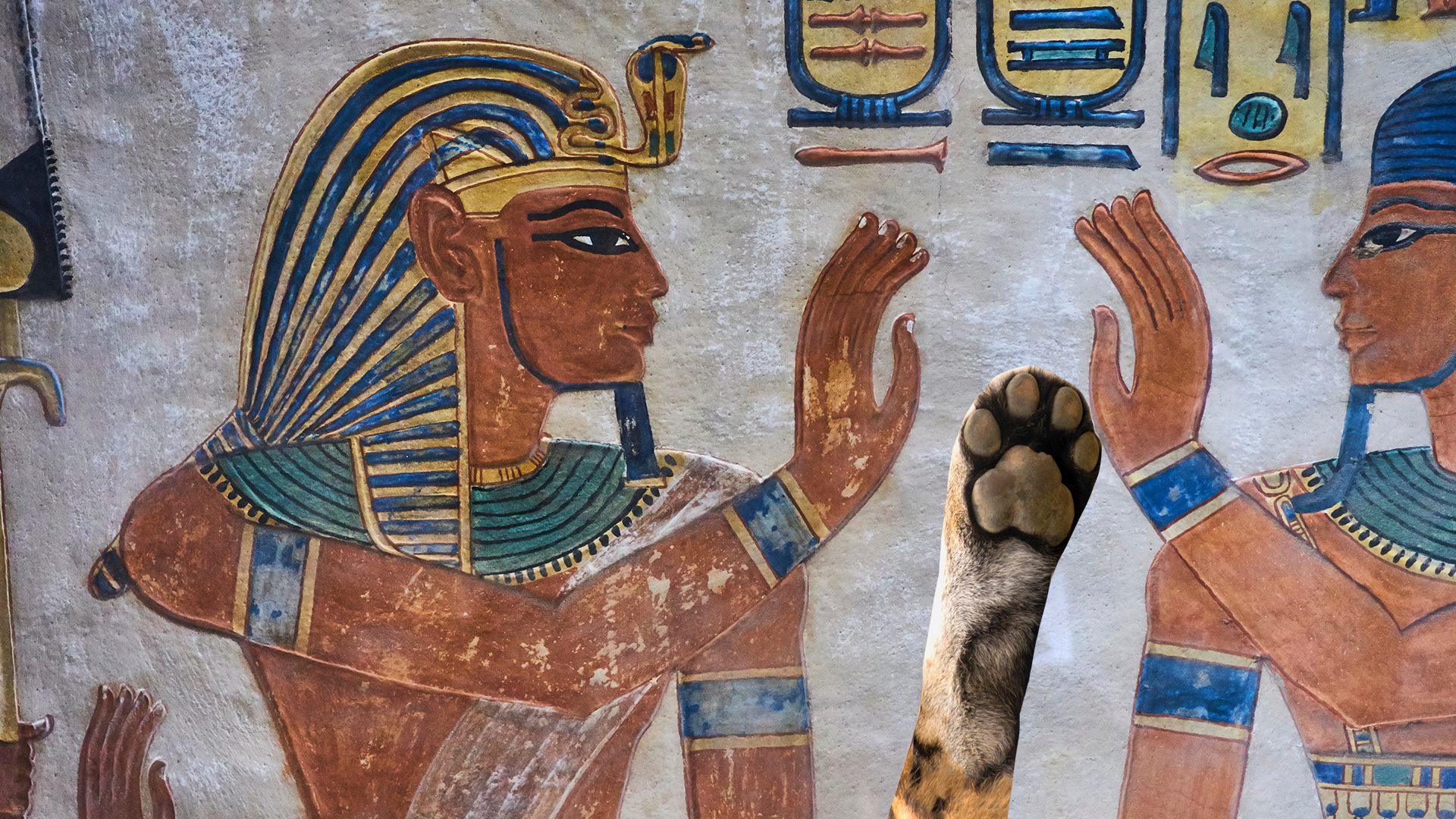 Egyptian paintings with cat paw