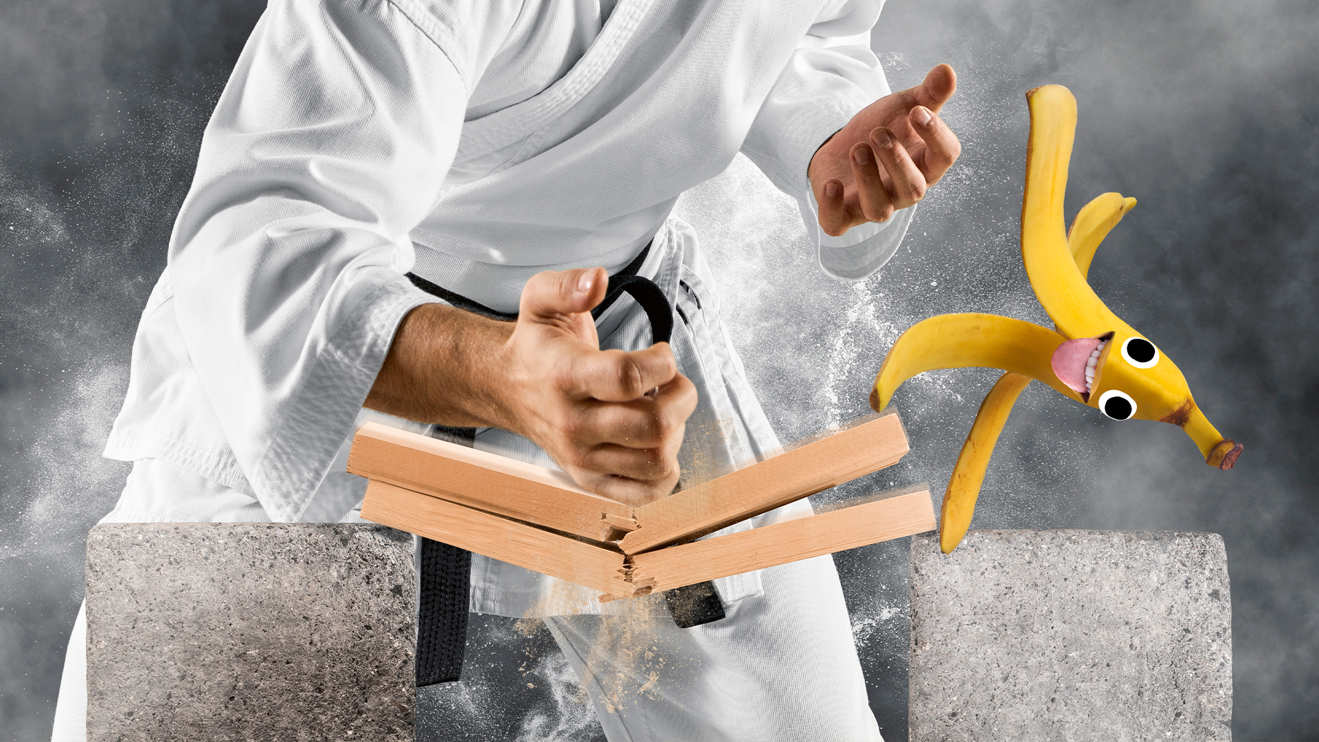 Karate chopping a Beano banana 